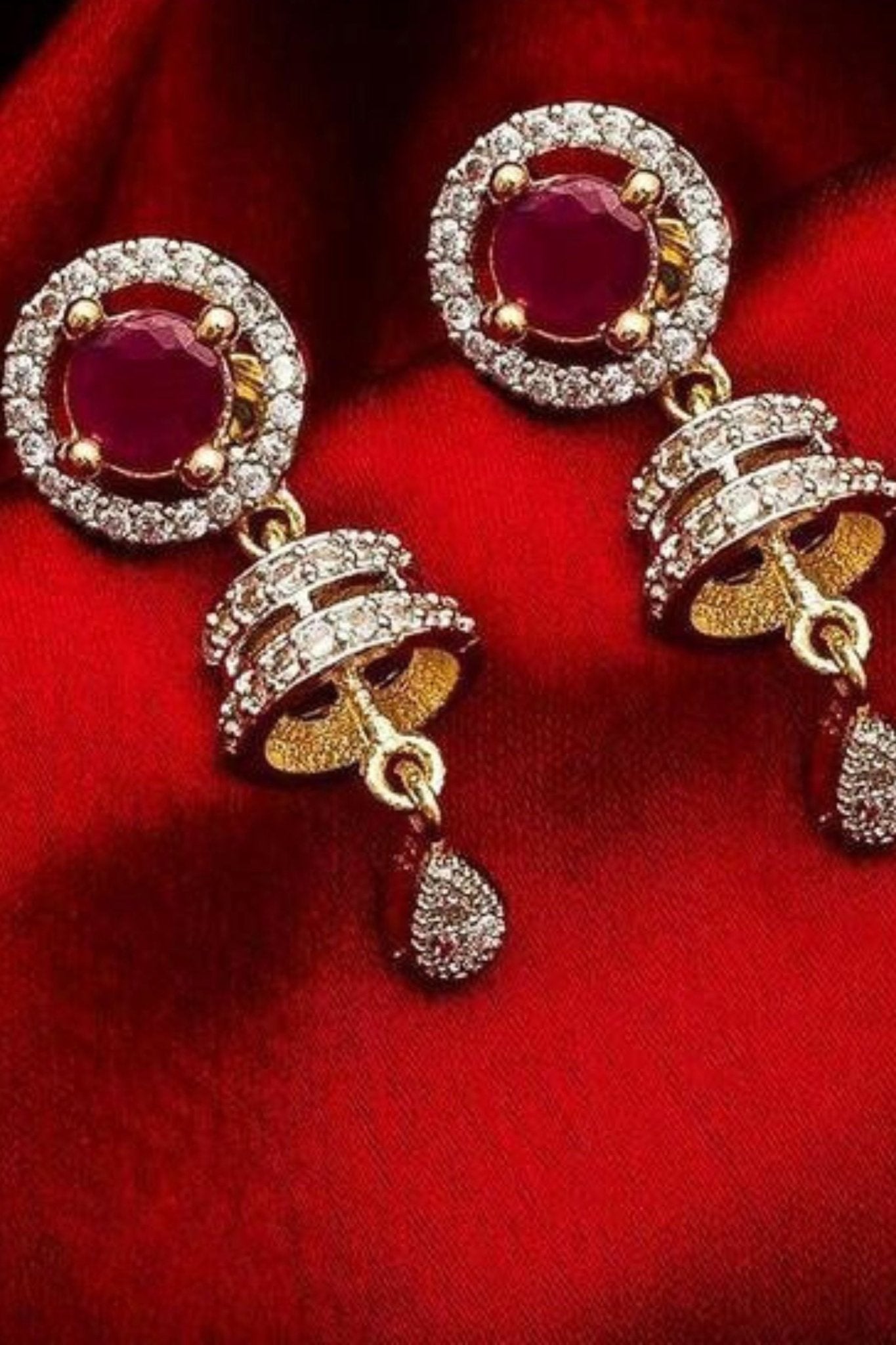 Gold-Plated Feminine Drop Earrings with Luxurious American Diamonds Jewelry JCS Fashions