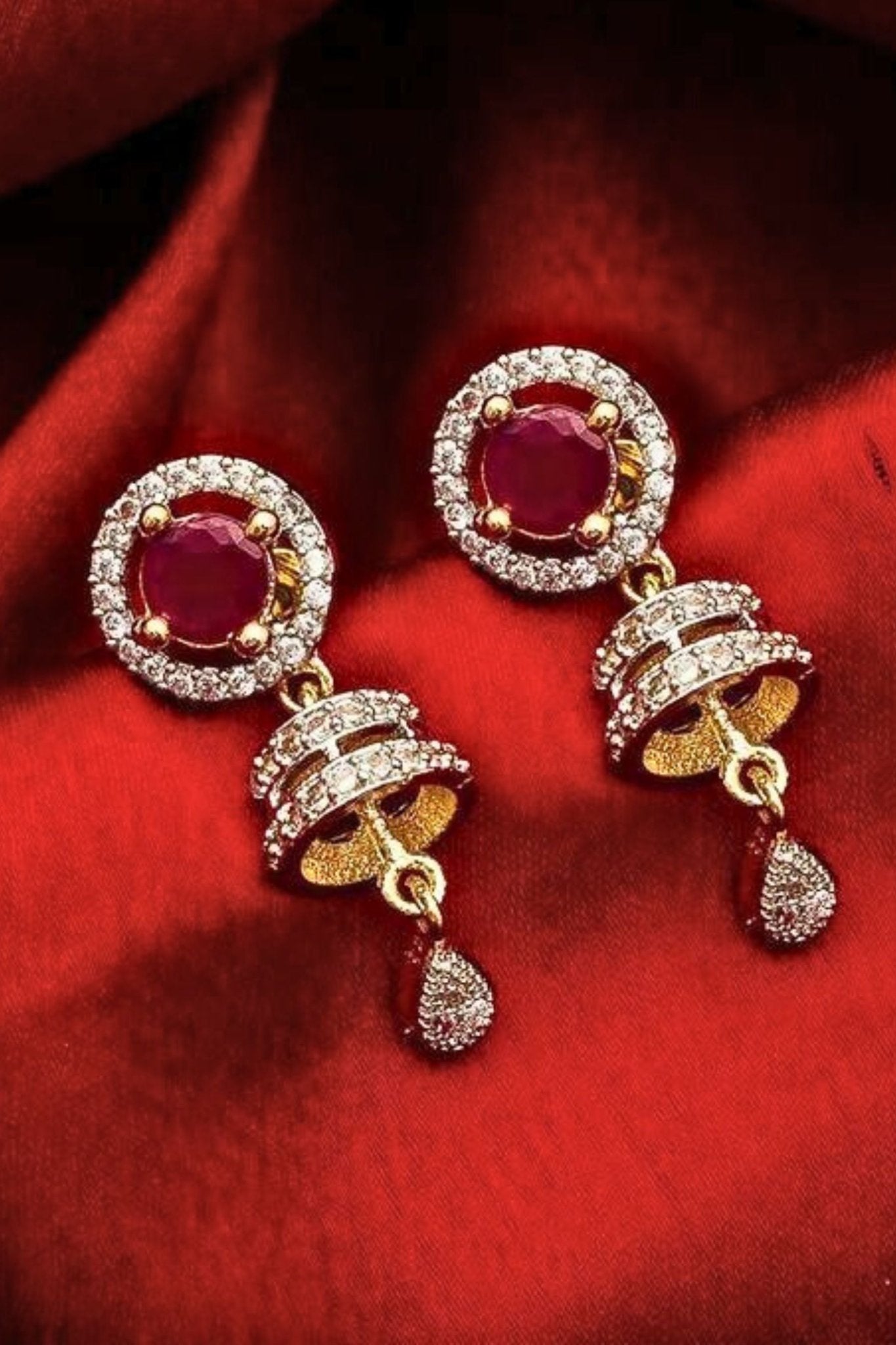 Gold-Plated Feminine Drop Earrings with Luxurious American Diamonds Jewelry JCS Fashions
