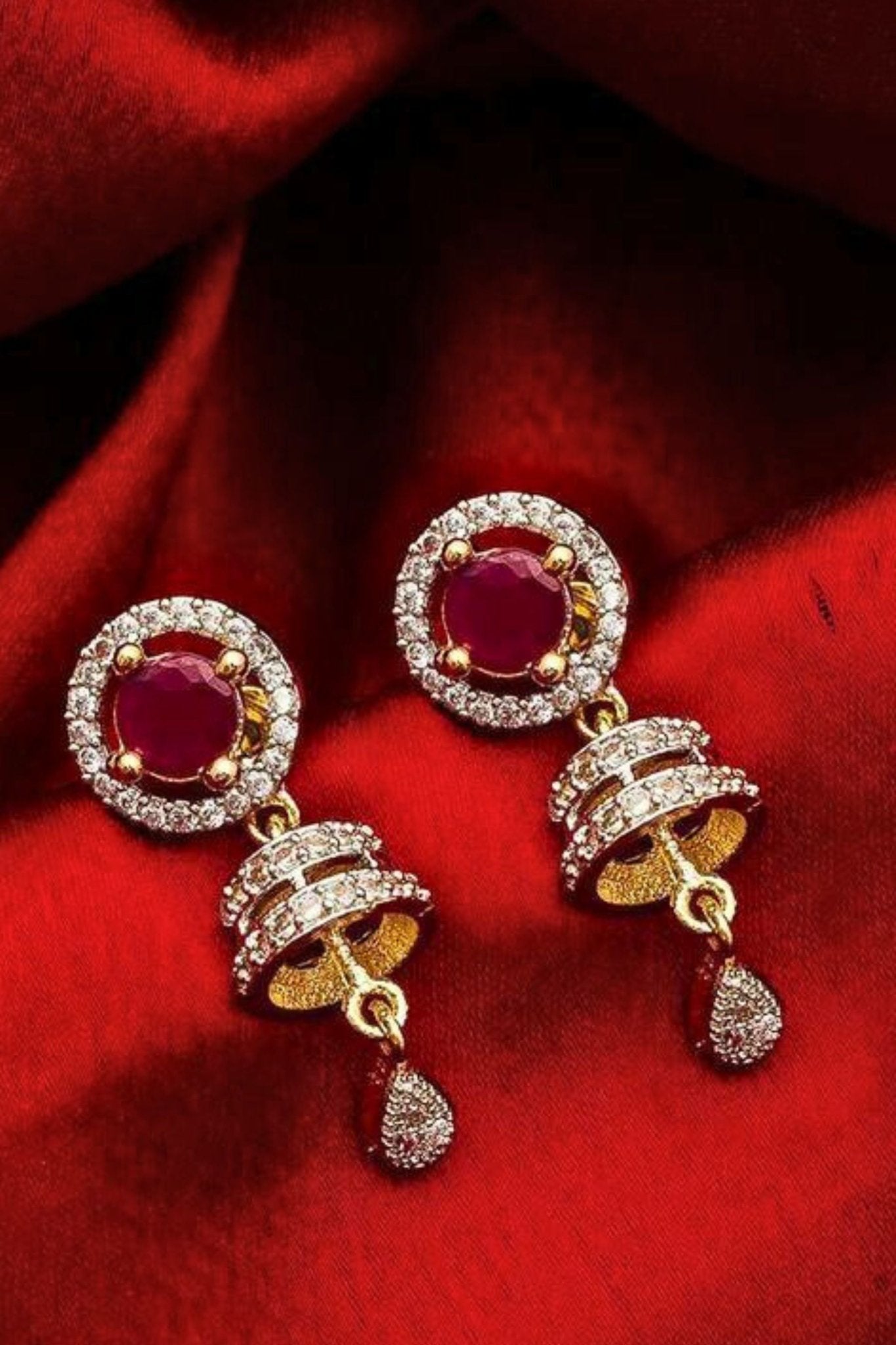 Gold-Plated Feminine Drop Earrings with Luxurious American Diamonds Jewelry JCS Fashions Pink 1.2 inch