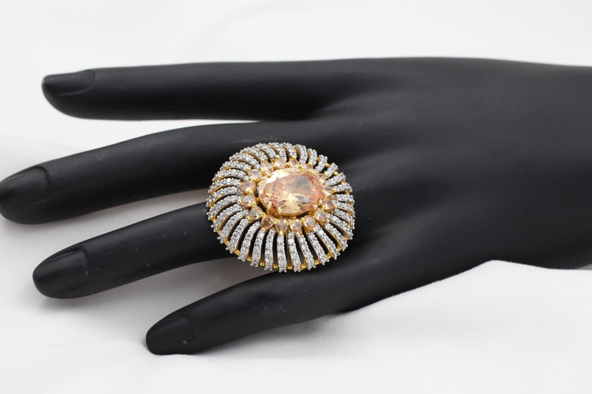 Gold-Polished Adjustable Stone Ring – Statement Jewelry by JCS Fashions Jewelry JCS Fashions