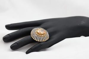 Gold-Polished Adjustable Stone Ring – Statement Jewelry