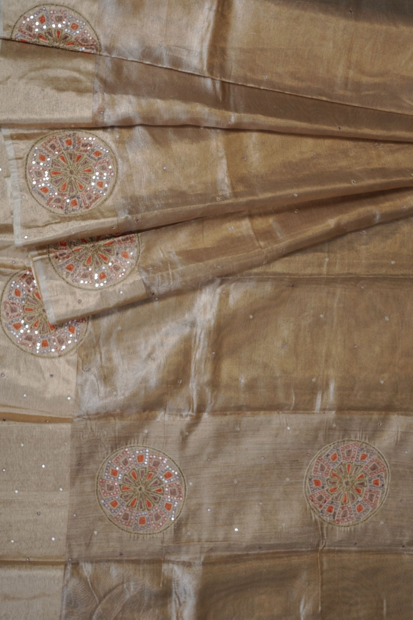 Gold Tissue Silk Sarees with Hand Embroidery and Maggam Work Blouse SAREE JCS Fashions