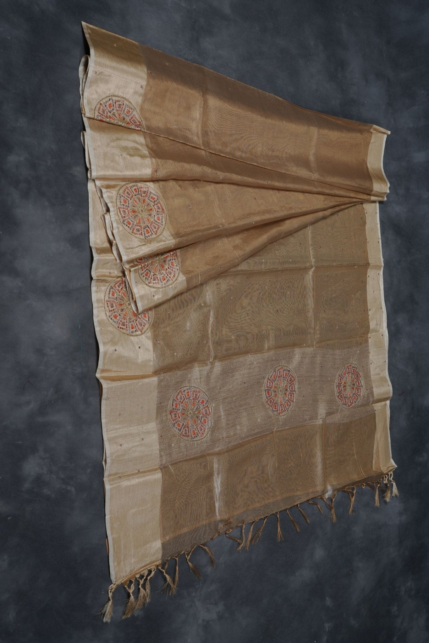 Gold Tissue Silk Sarees with Hand Embroidery and Maggam Work Blouse SAREE JCS Fashions