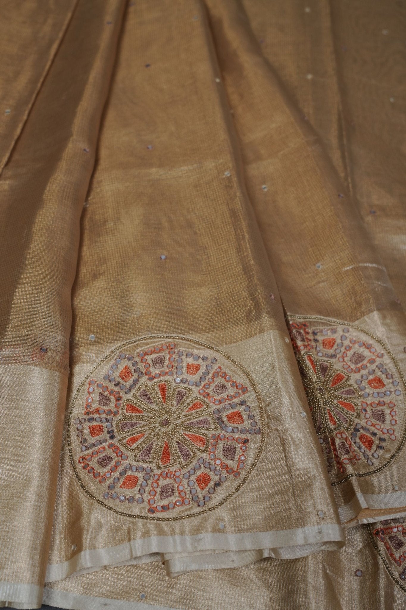 Gold Tissue Silk Sarees with Hand Embroidery and Maggam Work Blouse SAREE JCS Fashions