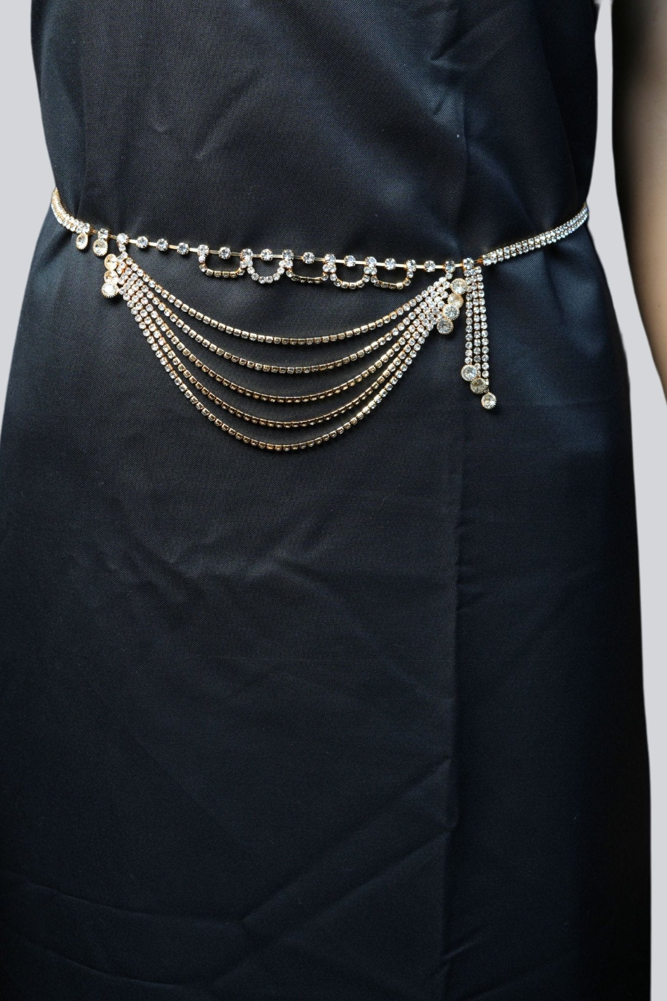 Golden Elegance: Multi-Layer Stone Hip Chain with White Stones Hip Belt JCS Fashions Gold 18-40"