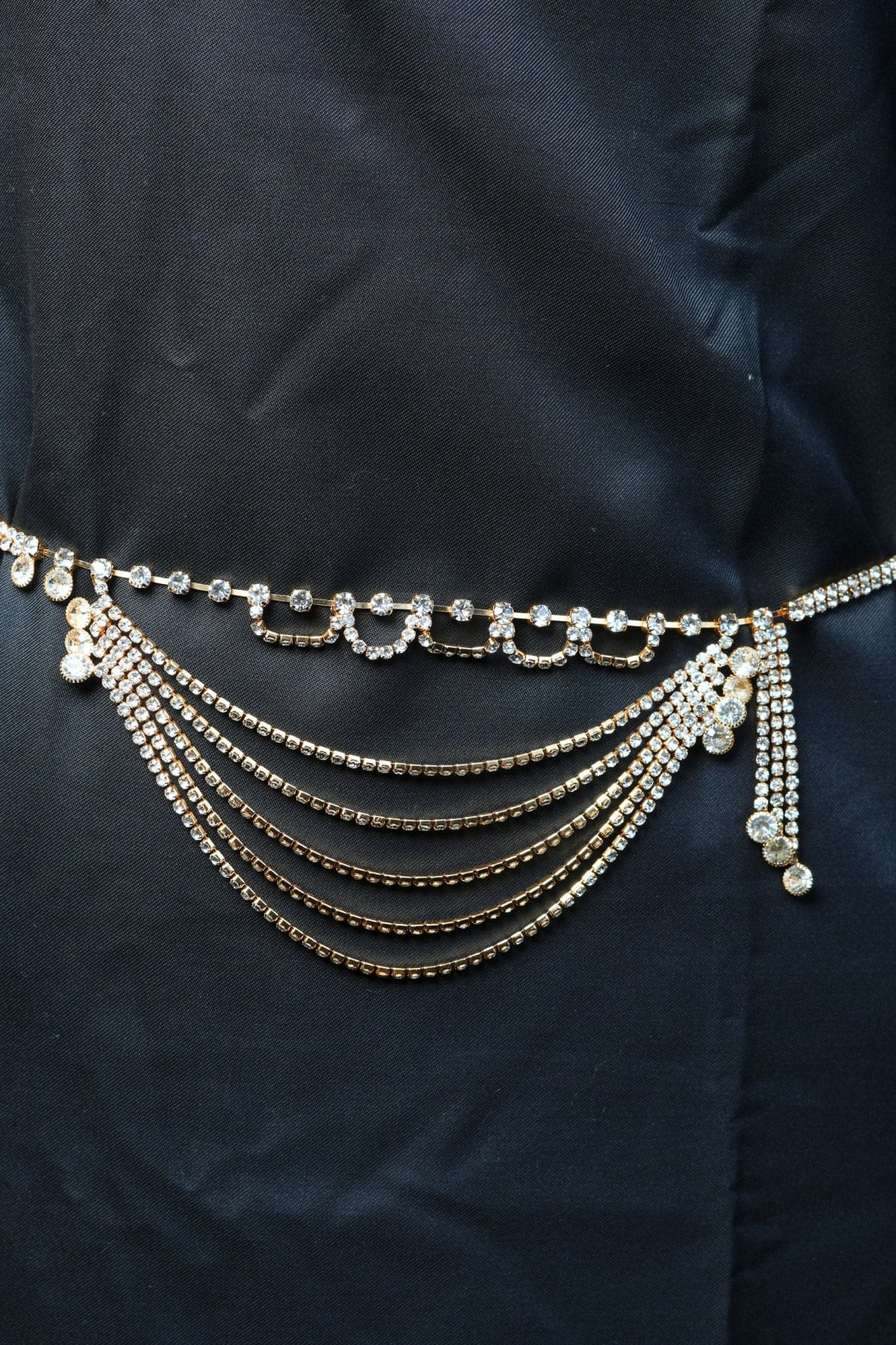 Golden Elegance: Multi-Layer Stone Hip Chain with White Stones Hip Belt JCS Fashions