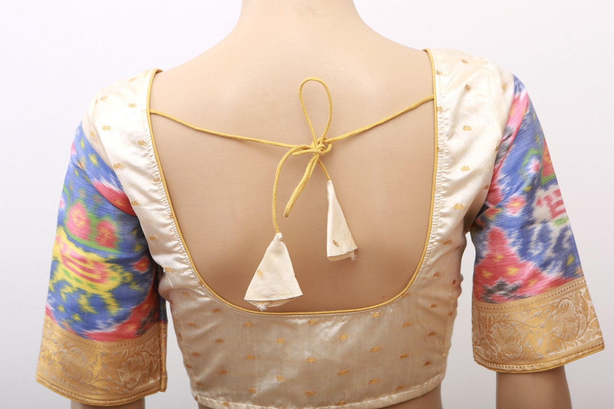 Golden Zari And Pochampally Ikkat Border Semi Silk Saree With Blouse SAREE JCS Fashions