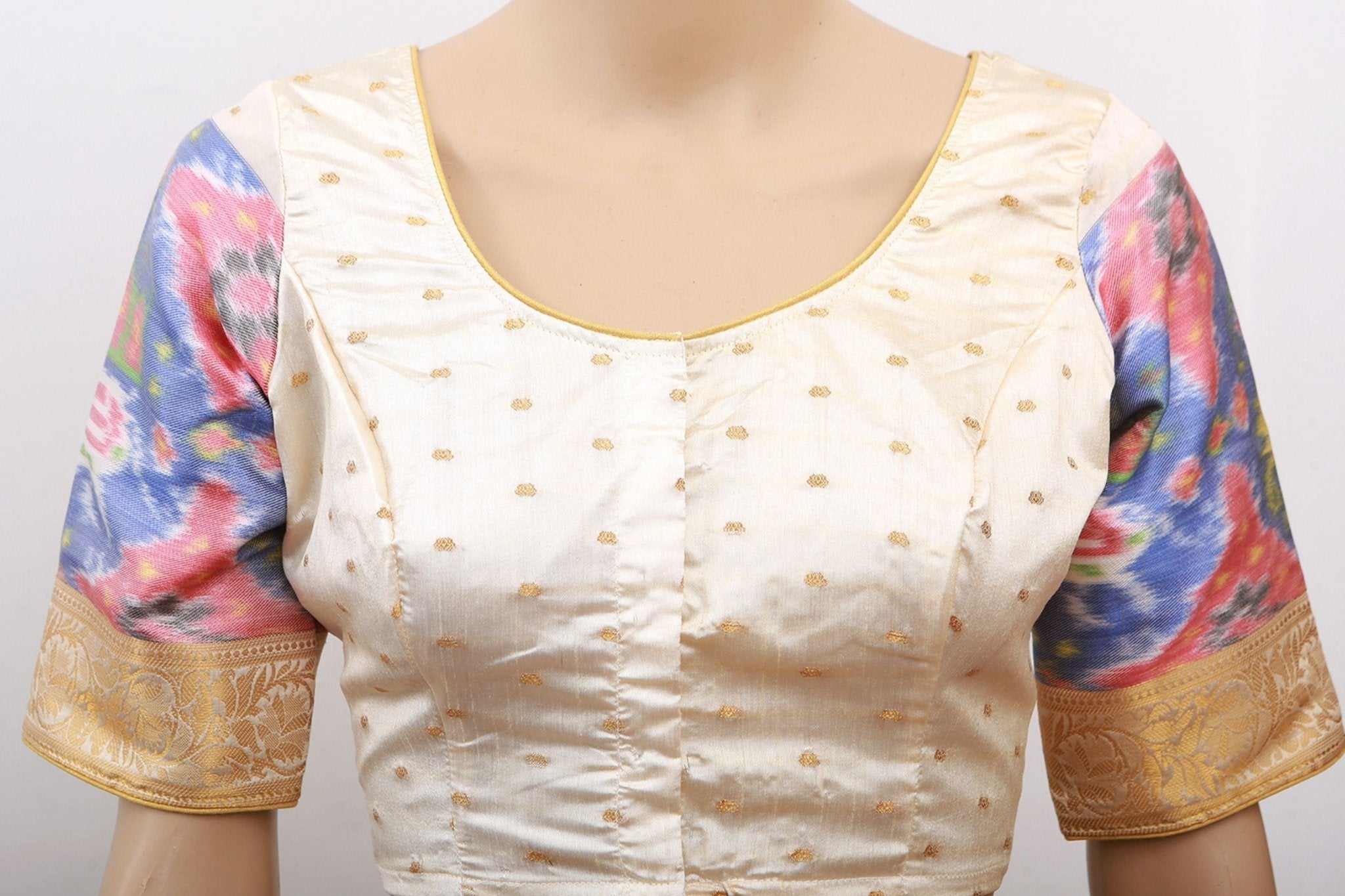 Golden Zari And Pochampally Ikkat Border Semi Silk Saree With Blouse SAREE JCS Fashions