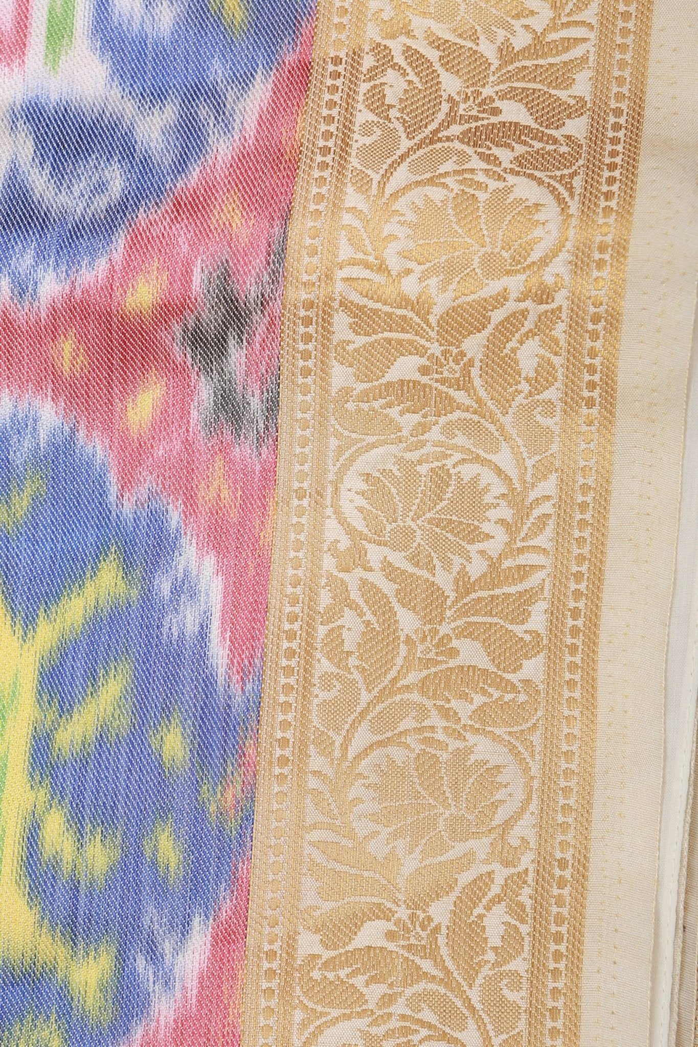 Golden Zari And Pochampally Ikkat Border Semi Silk Saree With Blouse SAREE JCS Fashions