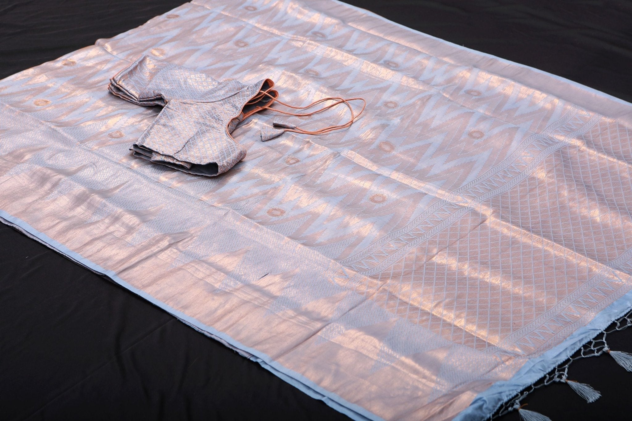 Golden Zari Temple Weaving Soft Semi-Silk Saree With Blouse SAREE JCS Fashions Blue 5.5 meters