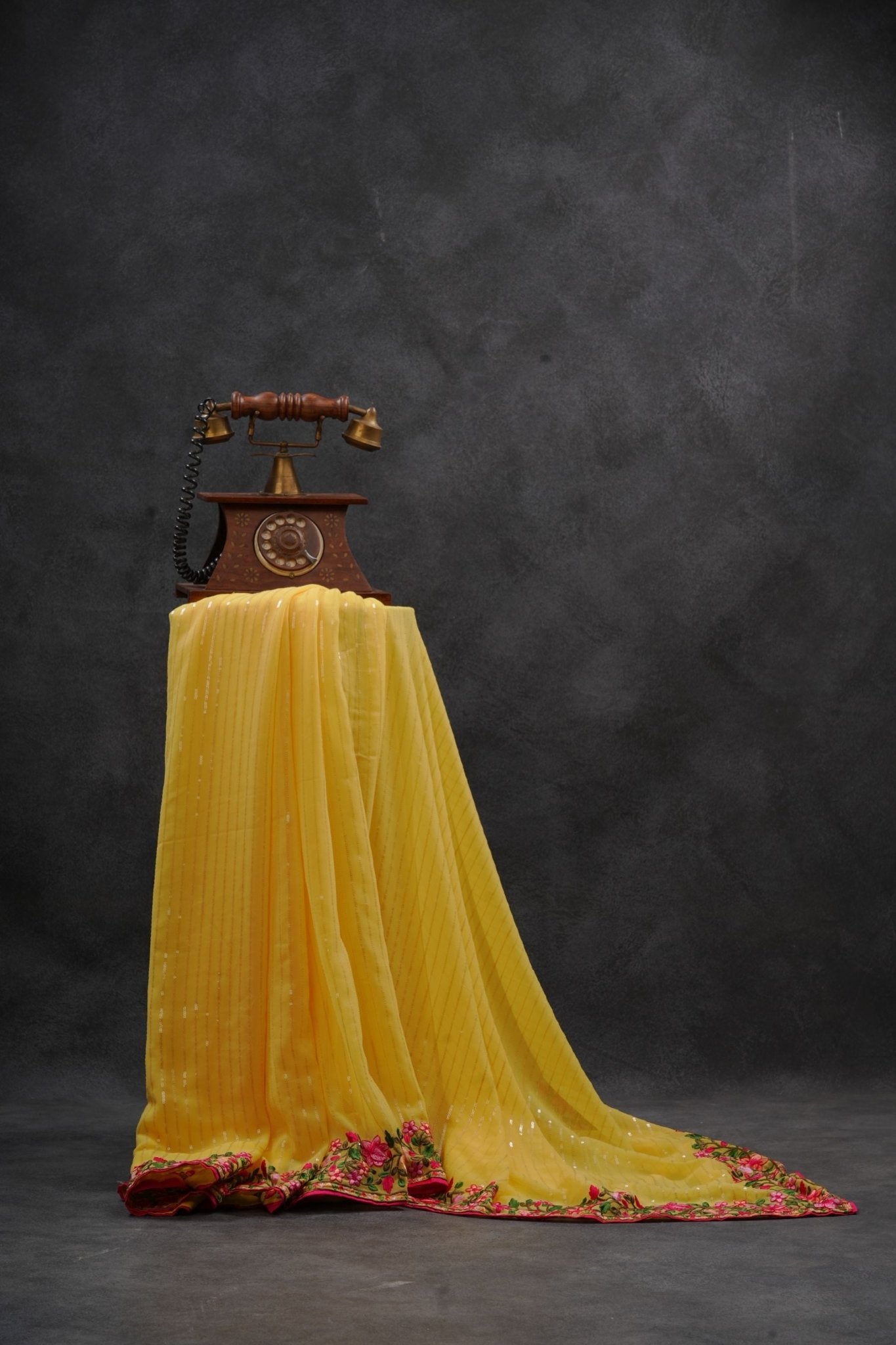 Gorgeous Georgette Sequins Saree in Stunning Yellow SAREE JCS Fashions