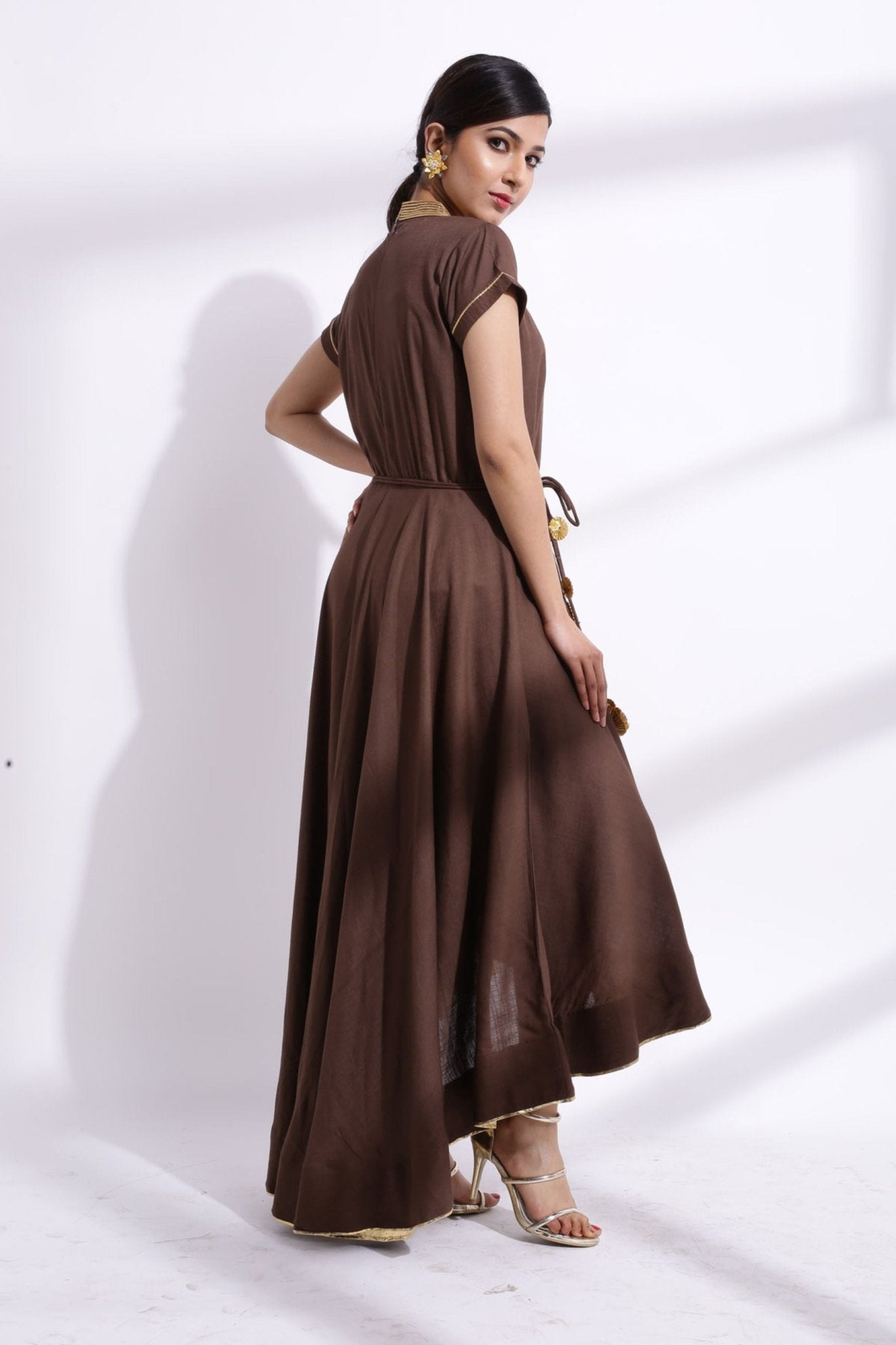 Gota Detailing Fishtail Dress brown solid -JCS Fashions Sustainable JCS Fashions