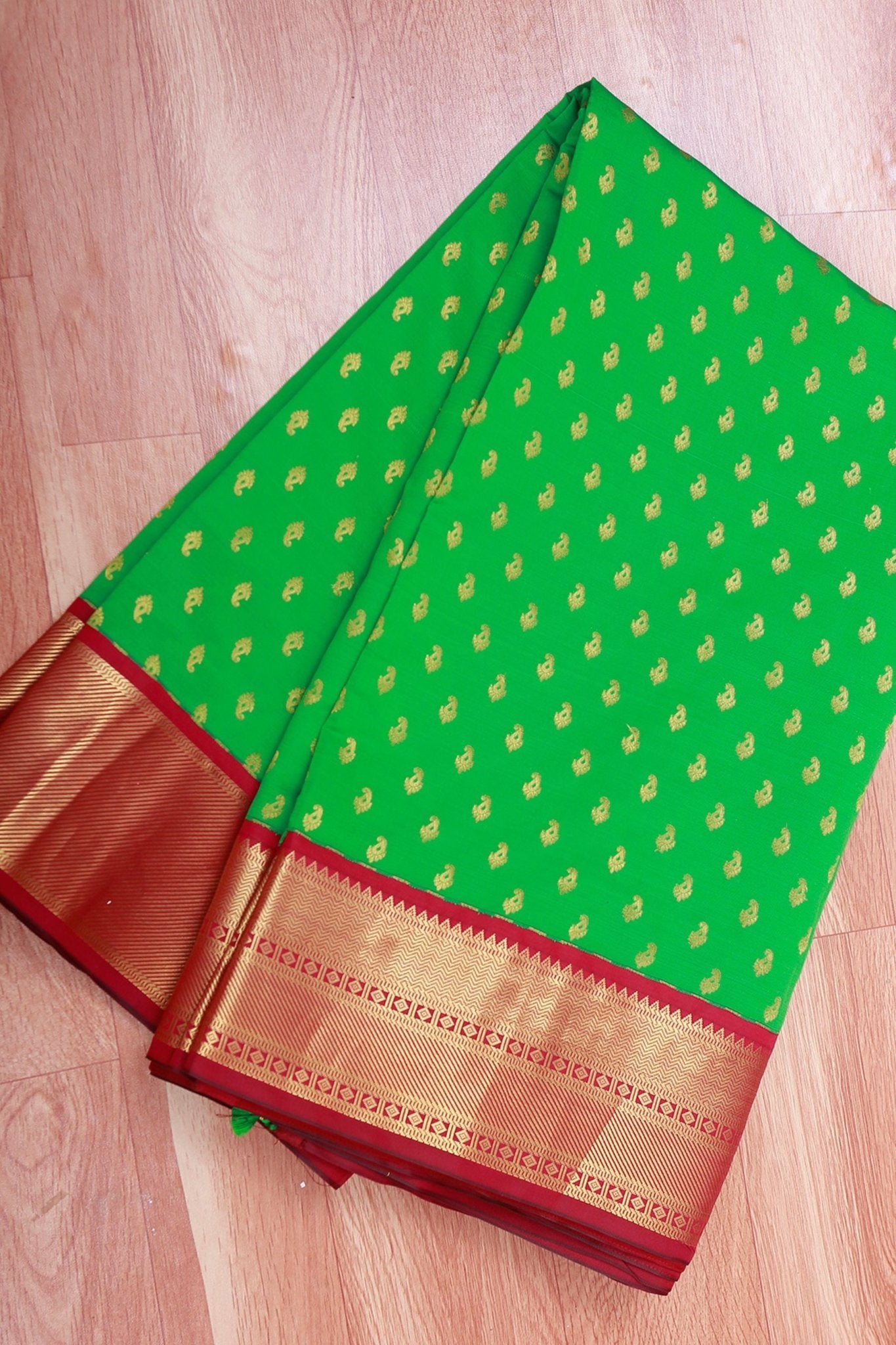Green Korvai Buttis Semi Silk Saree: Designer Tassels, Maggam Work Blouse SAREE JCS Fashions 5.5 meters Green