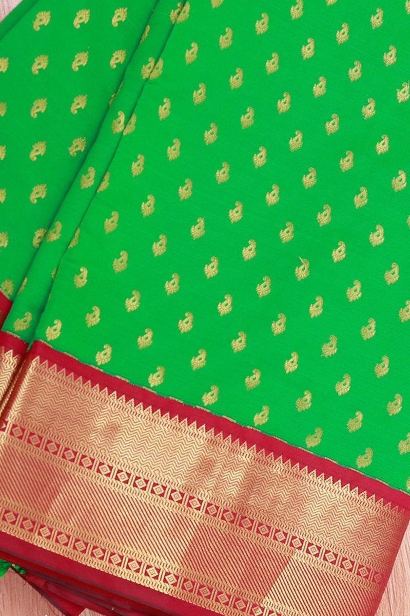 Green Korvai Buttis Semi Silk Saree: Designer Tassels, Maggam Work Blouse SAREE JCS Fashions 5.5 meters Green