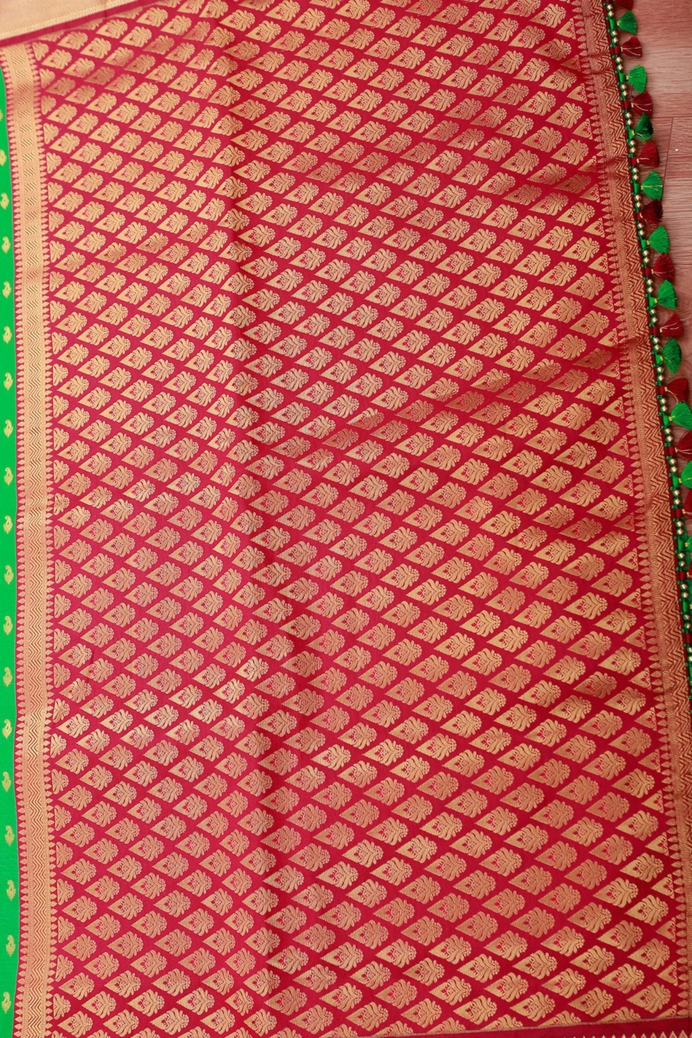 Green Korvai Buttis Semi Silk Saree: Designer Tassels, Maggam Work Blouse SAREE JCS Fashions