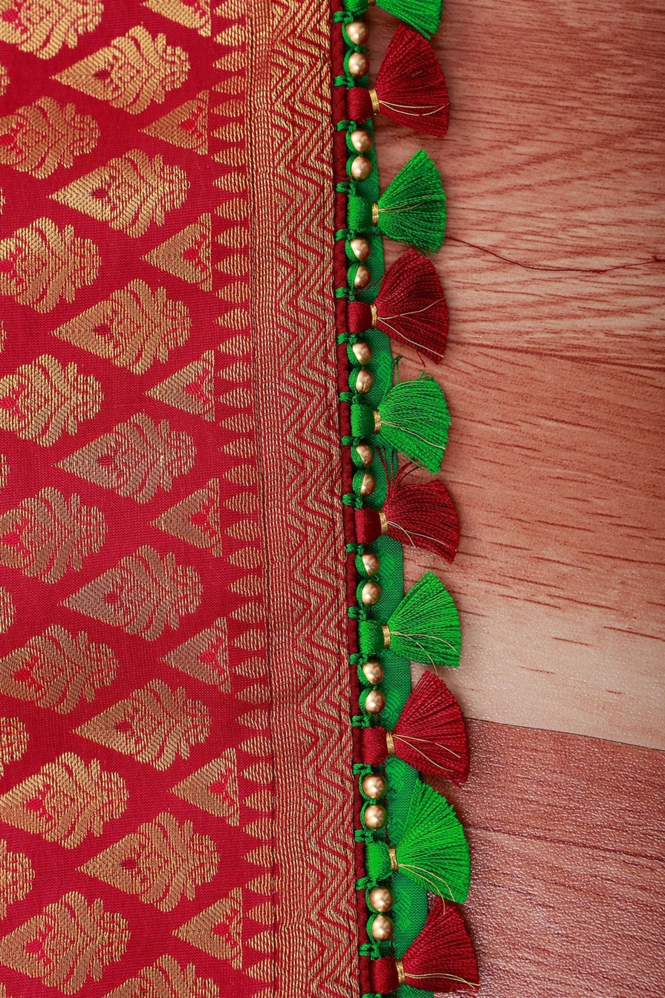 Green Korvai Buttis Semi Silk Saree: Designer Tassels, Maggam Work Blouse SAREE JCS Fashions