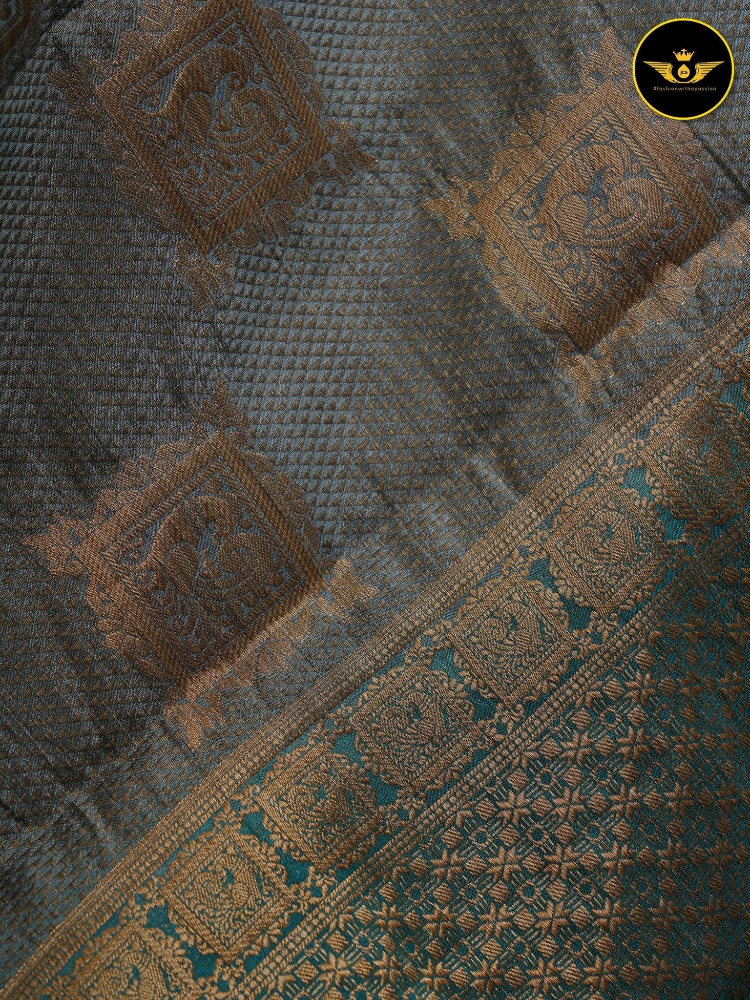 GREY Color Chanderi Silk Saree With Contrast Teal Blue Color Lace Work Blouse SAREE JCS Fashions