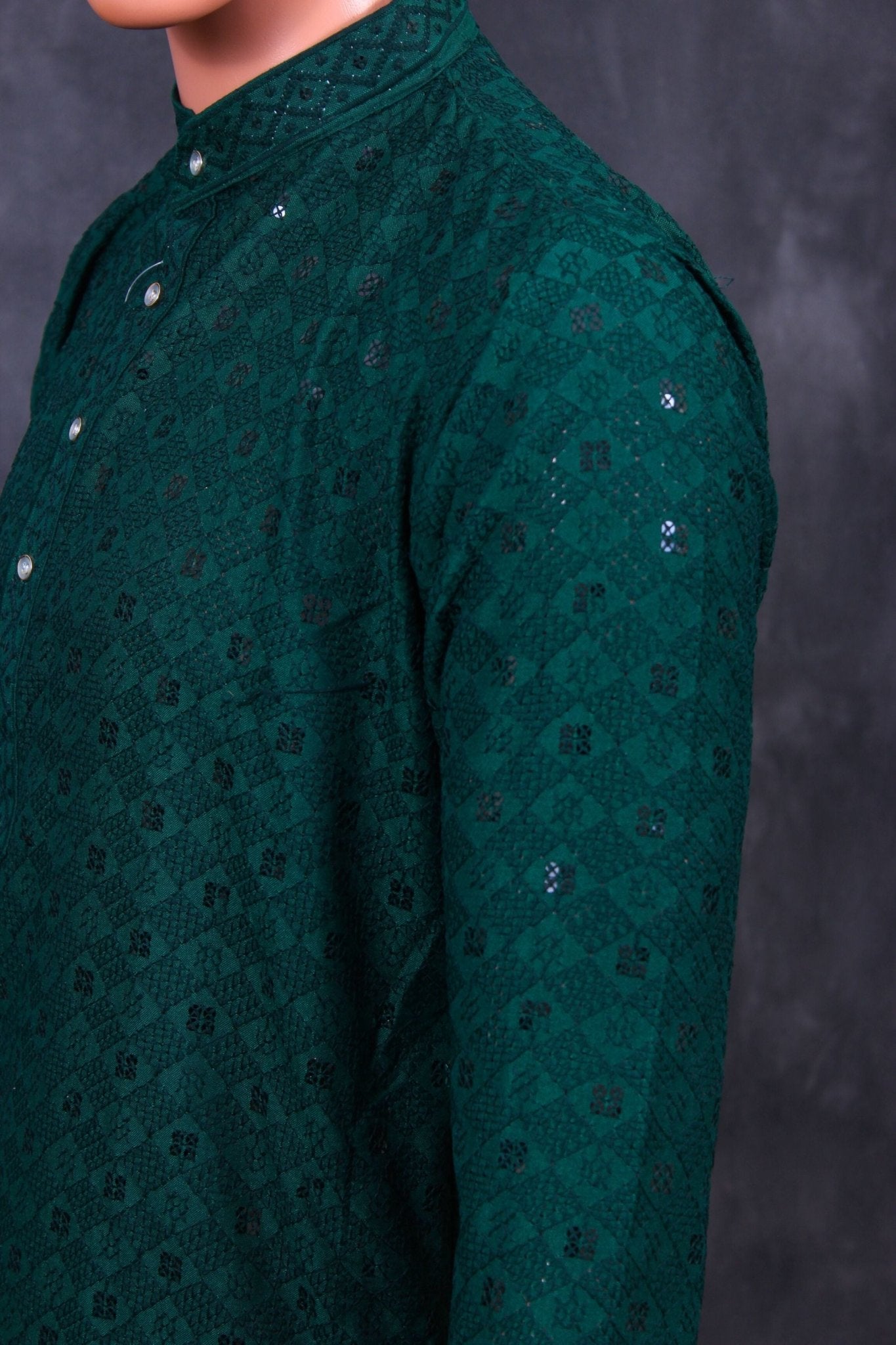 Hand-Embroidered Men's Lakhnavi Kurta with Sequin Details Men JCS Fashions