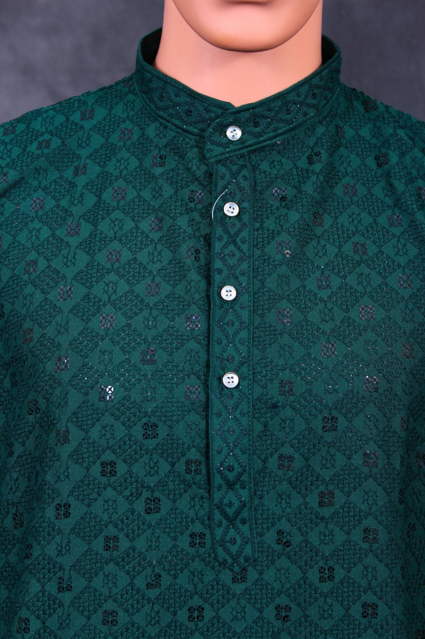 Hand-Embroidered Men's Lakhnavi Kurta with Sequin Details Men JCS Fashions