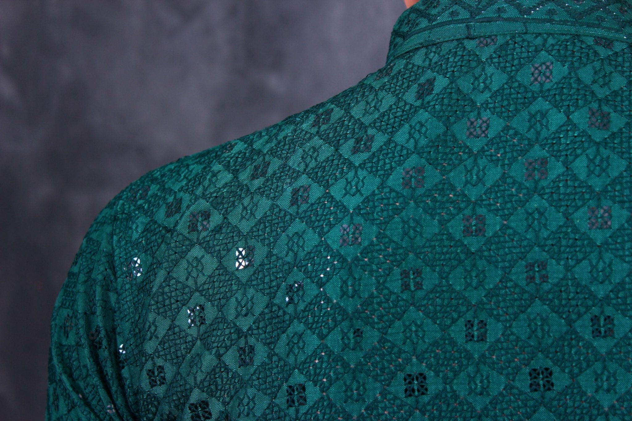 Hand-Embroidered Men's Lakhnavi Kurta with Sequin Details Men JCS Fashions