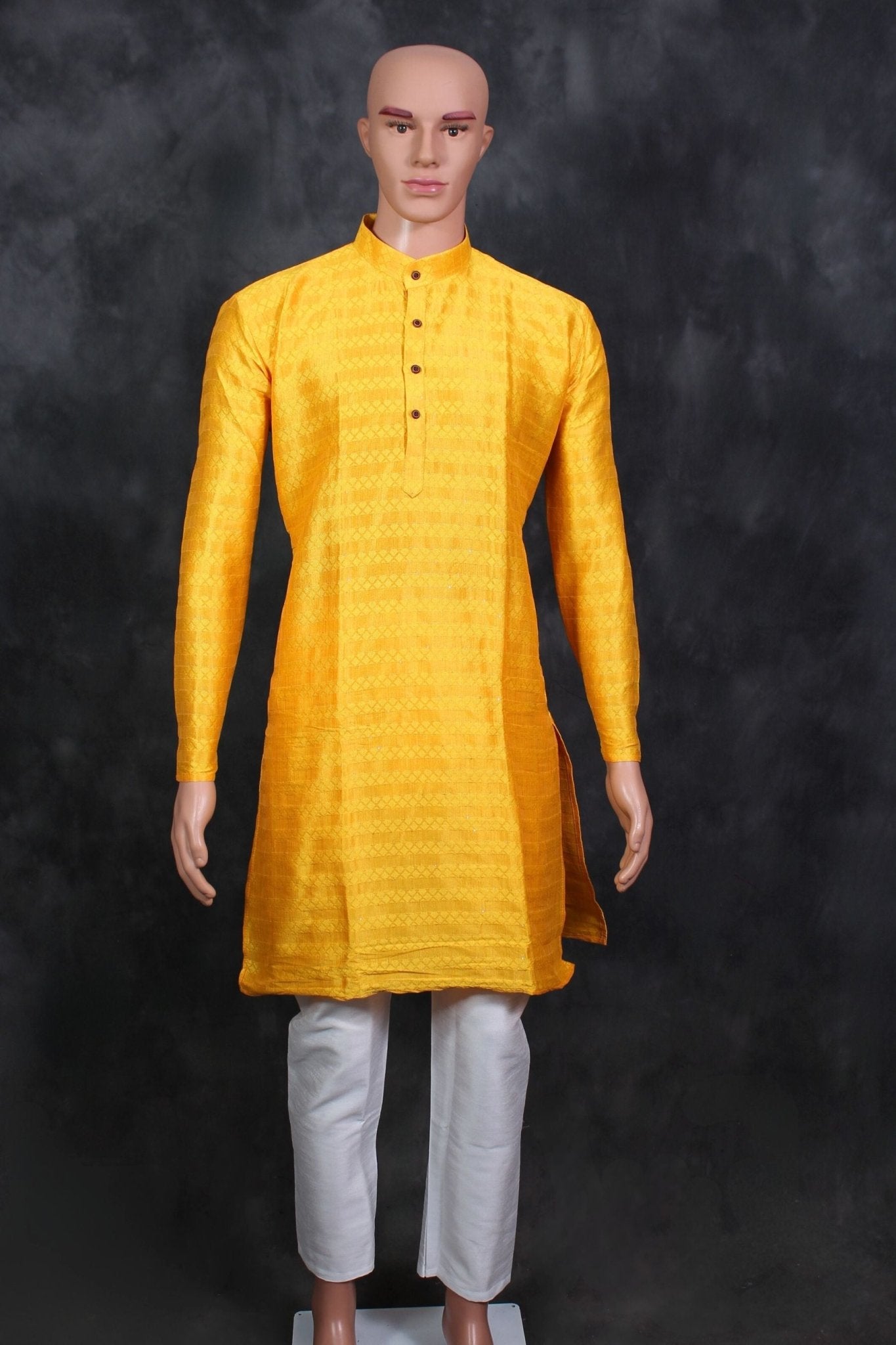 Hand-Sewn Sequin Men's Kurta Pyjama for Exquisite Haldi Ceremonies Men JCS Fashions Yellow Large (40)