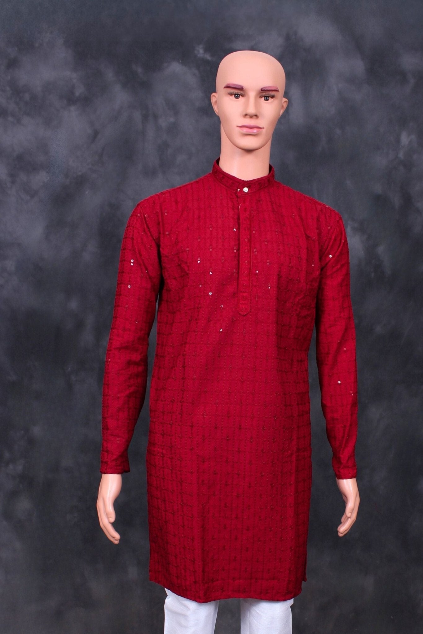 Handcrafted Men's Lakhnavi Kurta with Resham Embroidery - JCS Fashions Men JCS Fashions Maroon Small (36)