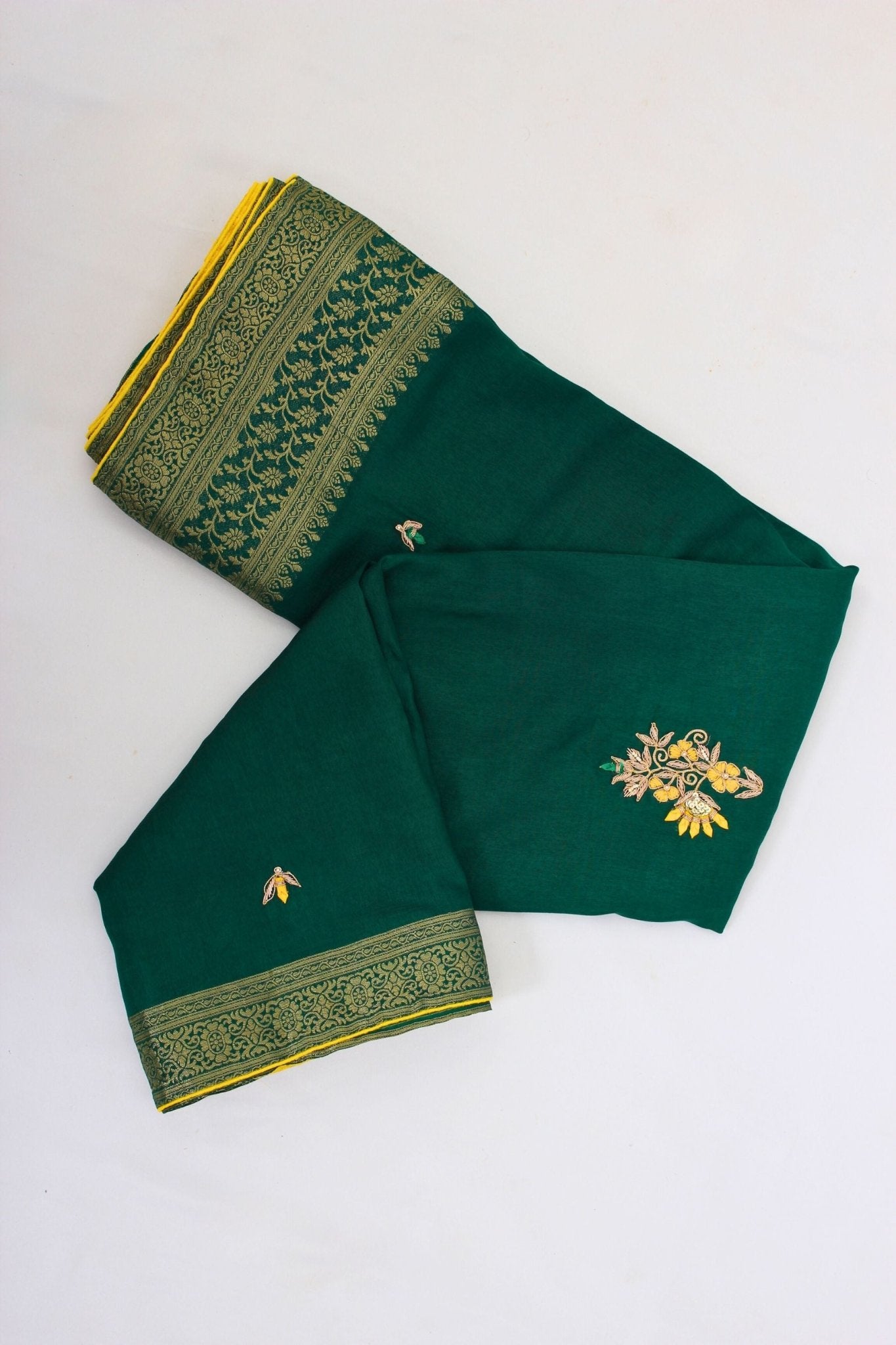 Heavy Moonga Silk Saree with Banarasi Weaving & Zardosi Work Blouse SAREE JCS Fashions Green 5.5 meters