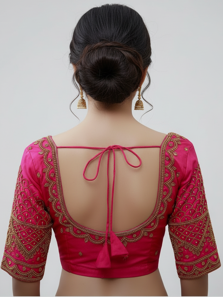 Pink Aari & Maggam Work Bridal Blouse