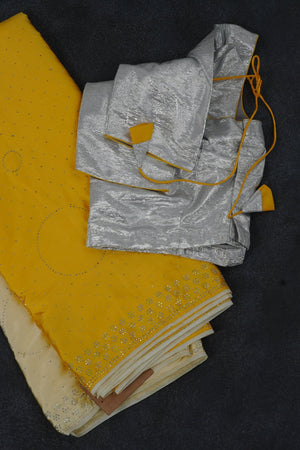 Yellow Japan Satin Saree with Diamond Studs in Light