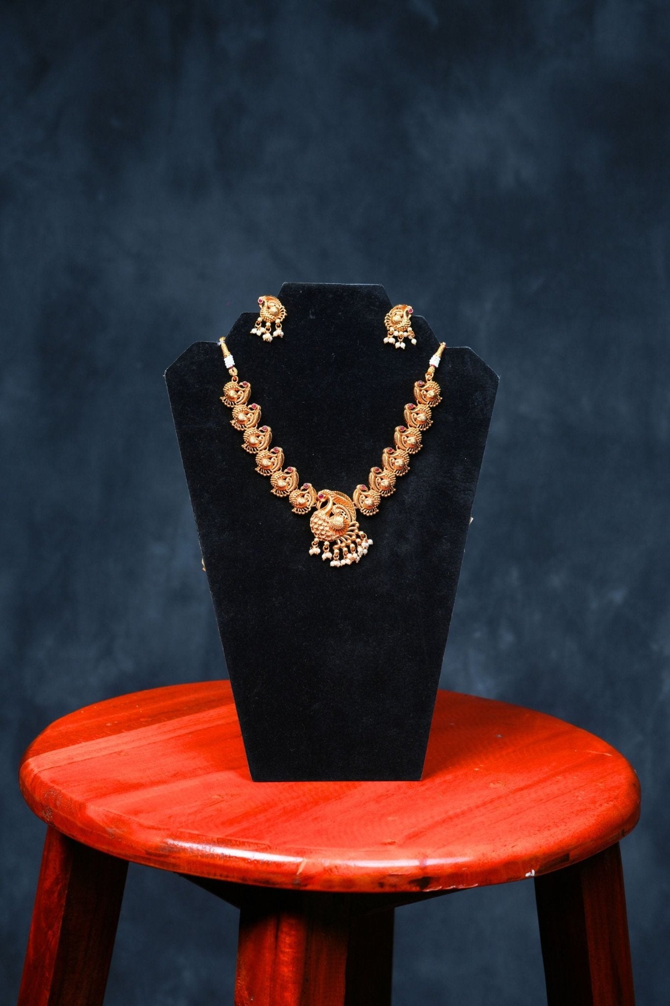 JCS Fashion's Handcrafted Peacock Motif Matte Finish Statement Necklace Jewelry JCS Fashions Matte Finish 5-8"