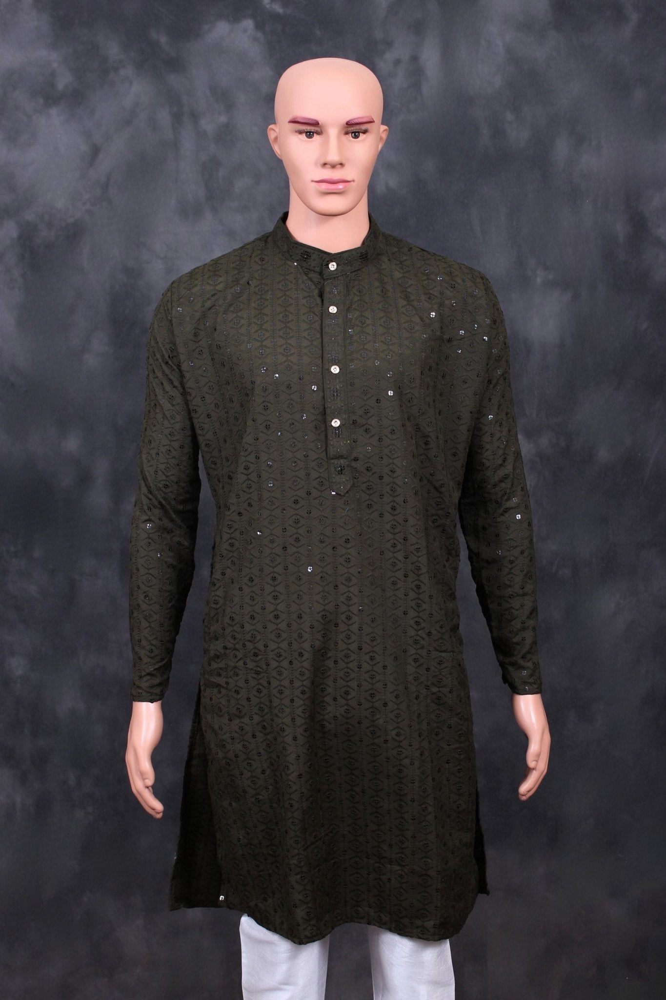 JCS Men's Lakhnavi Kurta–Luxurious & Versatile Indian Heritage Attire Men JCS Fashions Dark Mehendi Green 4X-Large (48)