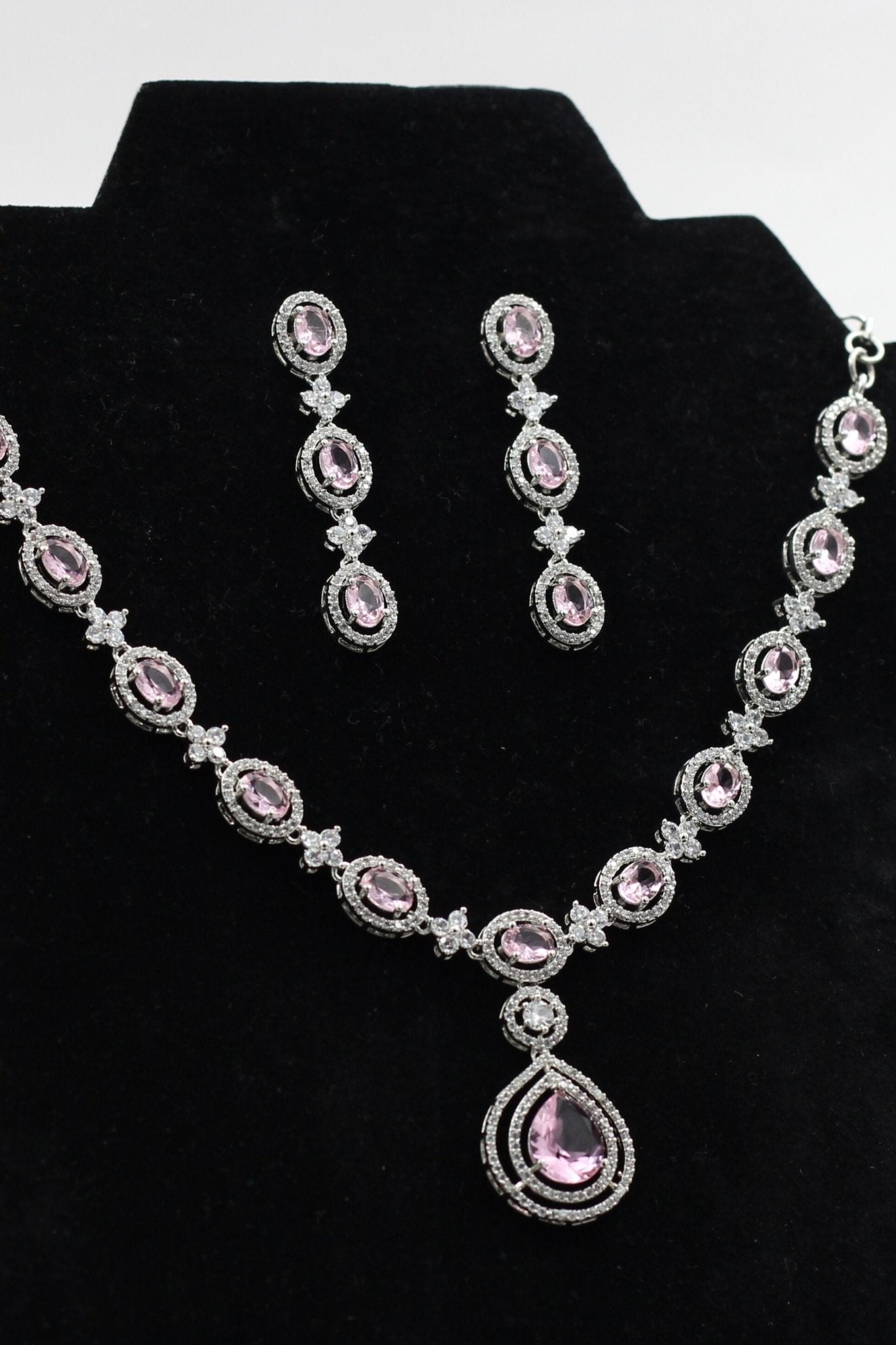 JCS Sophisticated Silver Polish Jewelry Set with White and Pink Stones Jewelry JCS Fashions