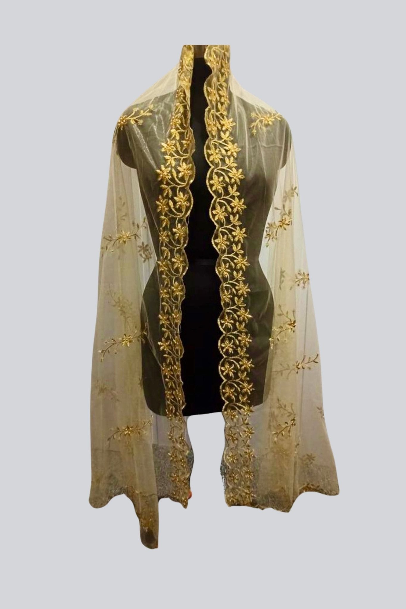 JCSFashions Elegant Designer Embroidered Cutwork Dupatta Dupatta JCS Fashions Cream 2.4 meters