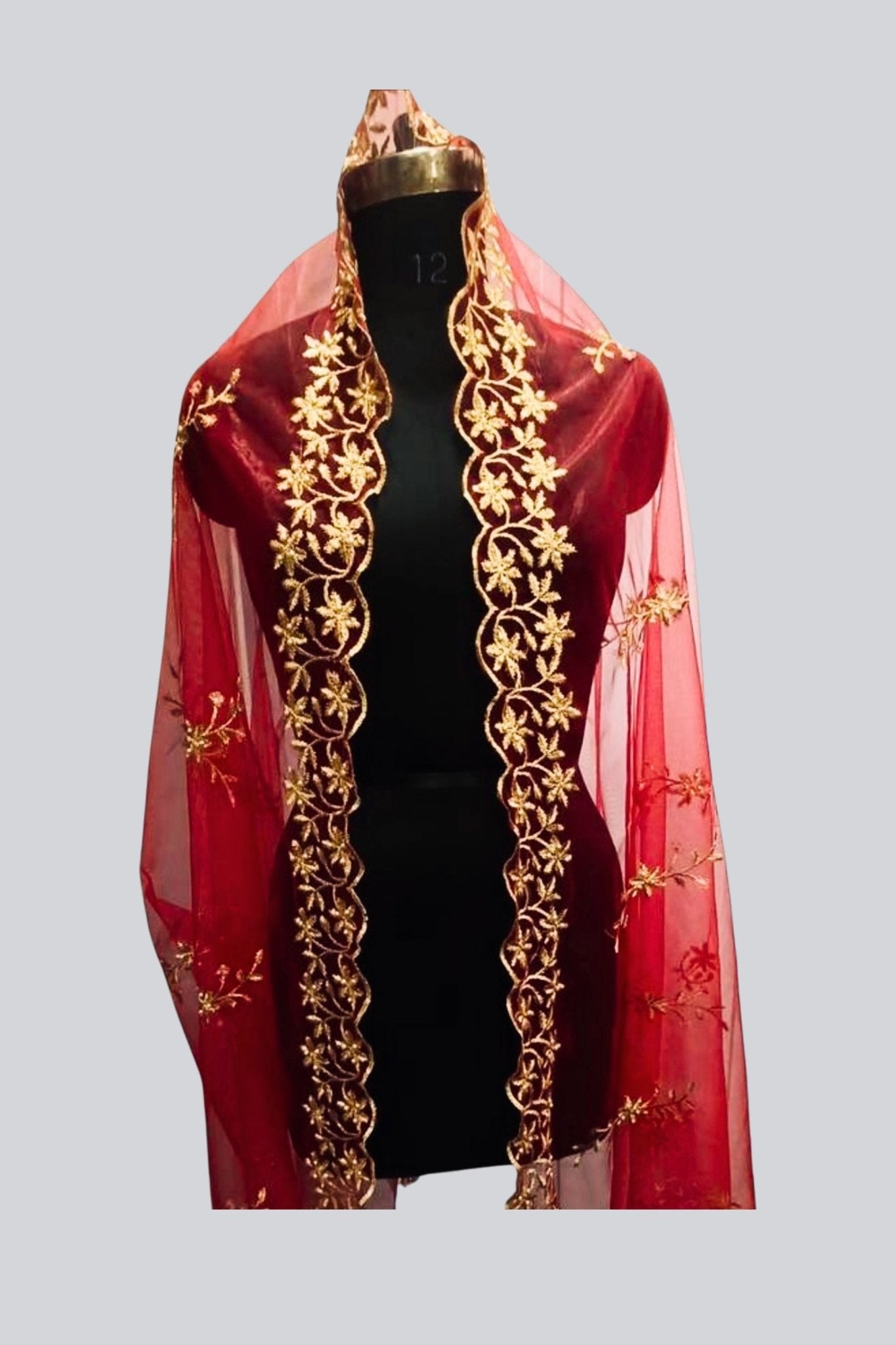 JCSFashions Elegant Designer Embroidered Cutwork Dupatta Dupatta JCS Fashions Red 2.4 meters