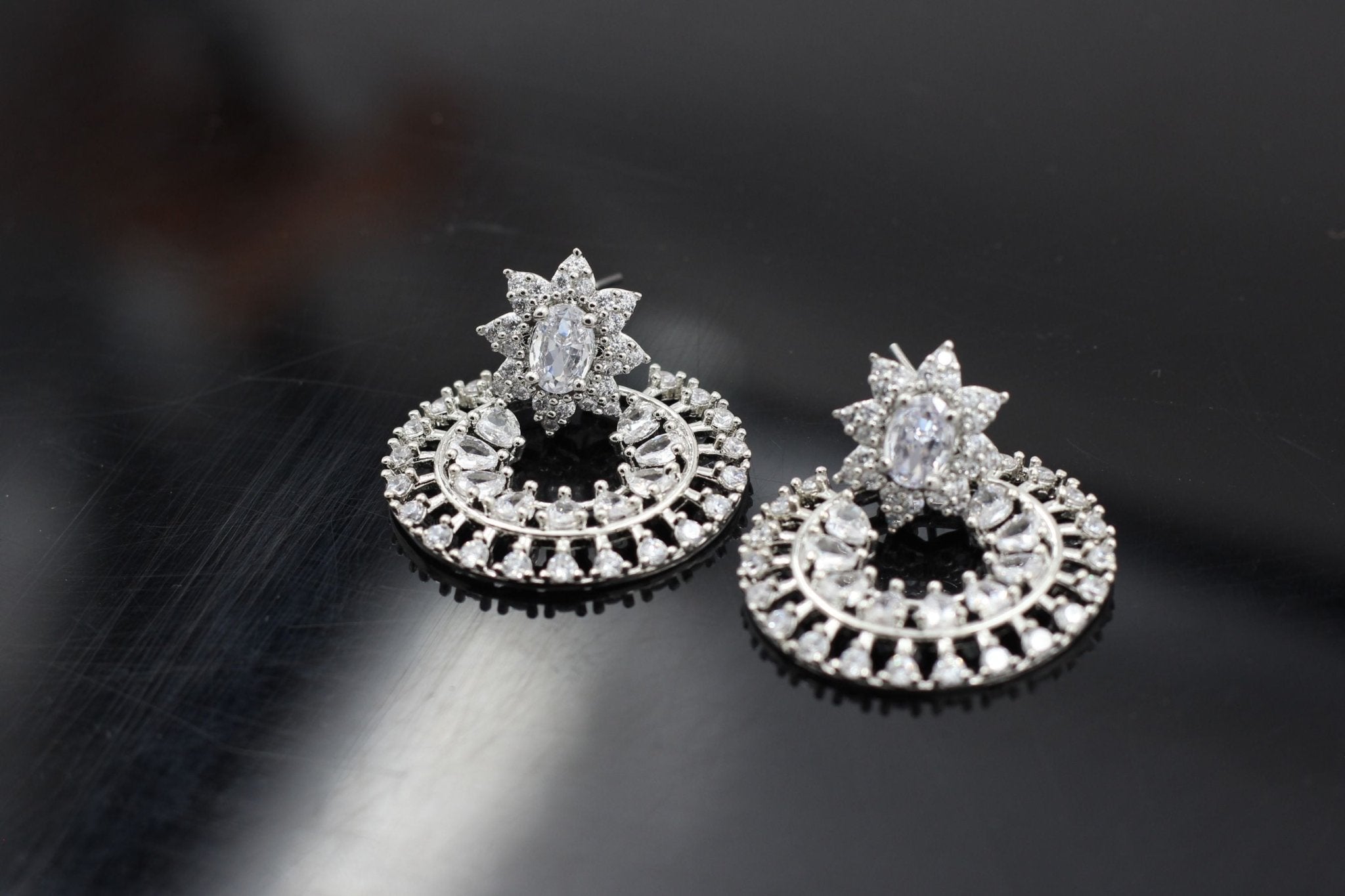 JCSFashions Sterling Silver Polish Designer Earrings with White Gemstones Jewelry JCS Fashions