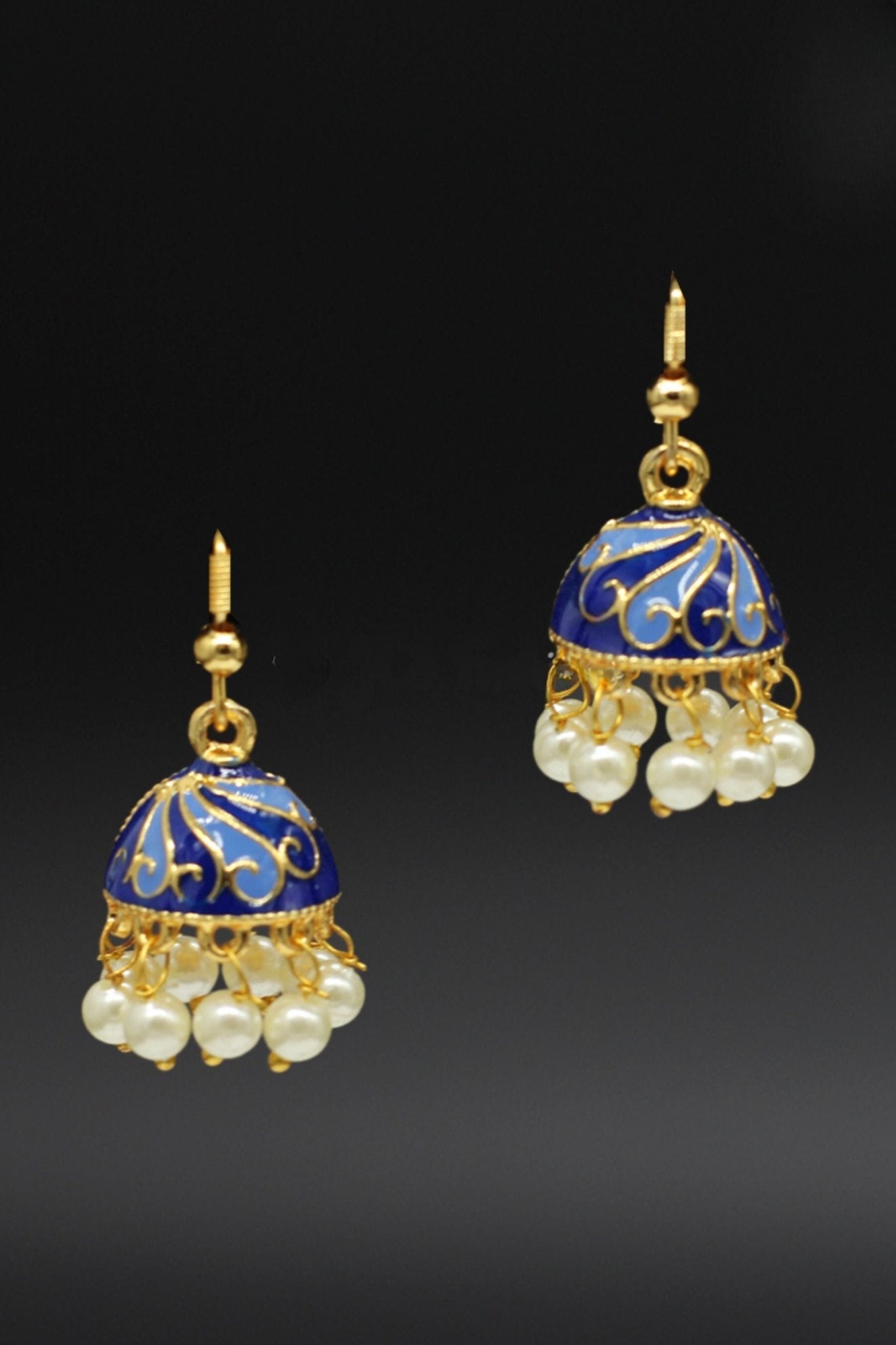 Jhumka Earrings With Imitation Pearls For Women, Hoop type Jewelry JCS Fashions Dual Blue