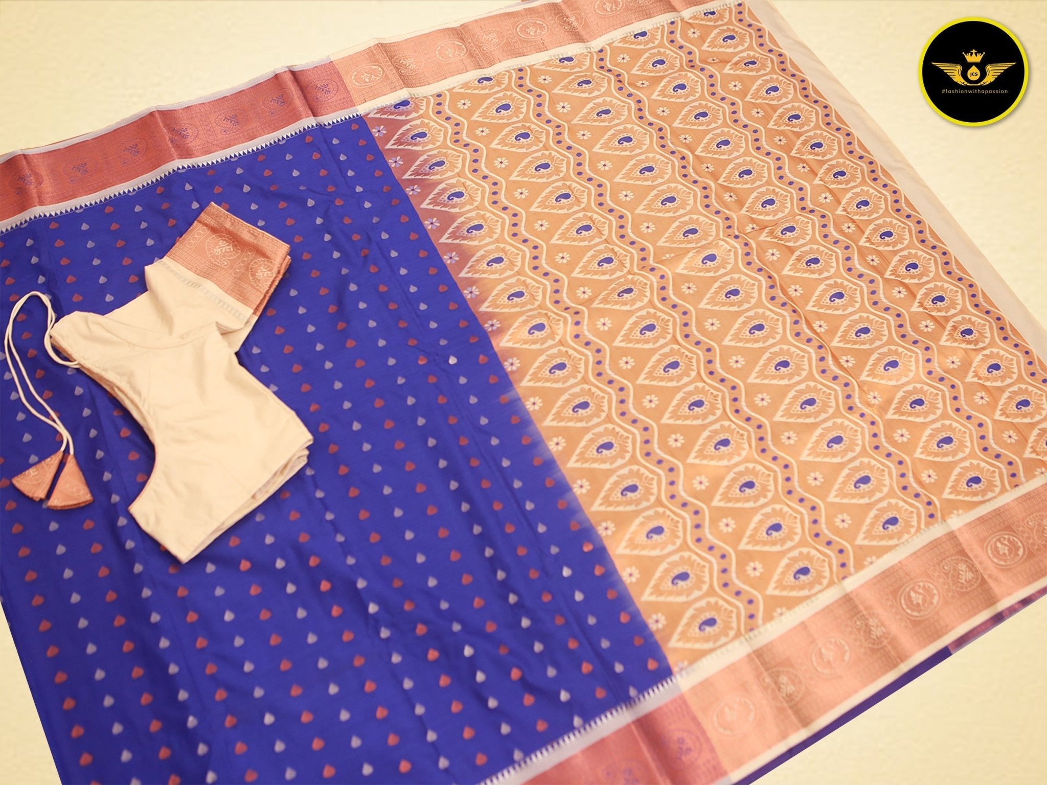 Kanchipuram Handloom Soft Silk Saree with Golden and Silver Zari Saree JCS Fashions Blue 5.5 meters