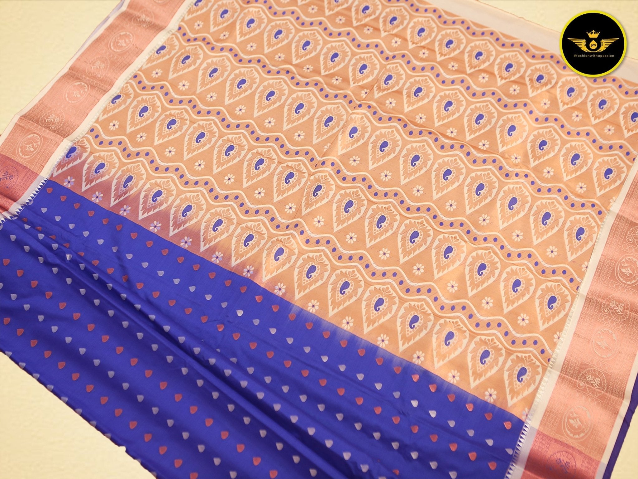 Kanchipuram Handloom Soft Silk Saree with Golden and Silver Zari Saree JCS Fashions