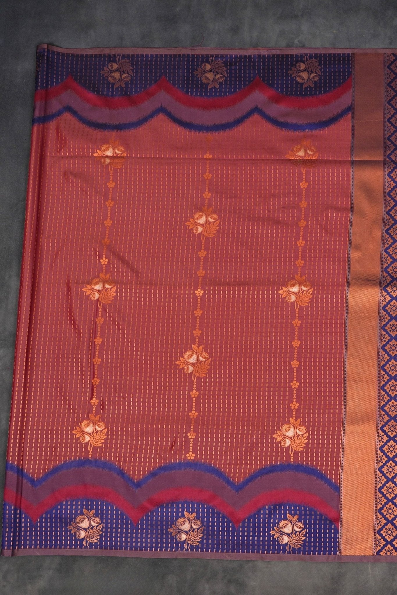 Kanchipuram Semi-Silk Saree with Copper Zari Detail - Elegant Indian Wear Saree JCS Fashions