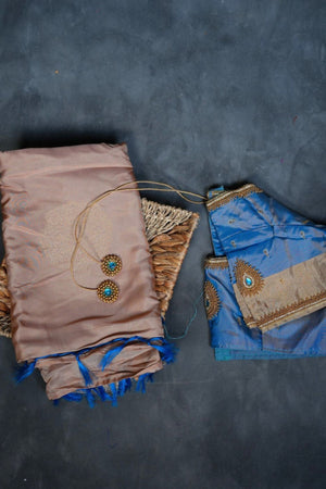 Orange Kanjivaram Silk Set: Silver and Gold Zari