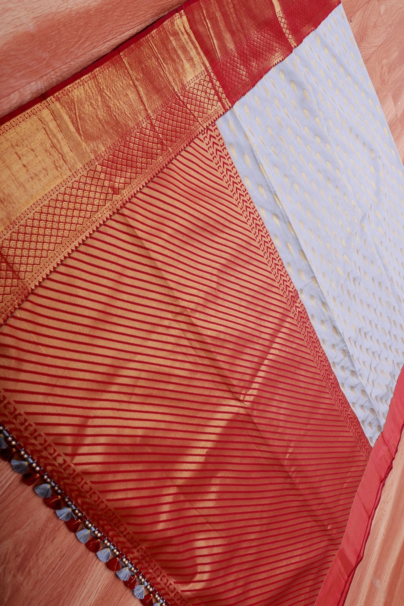 Korvai Buttis Semi Silk Saree - Designer Tassels & Maggam Work Blouse SAREE JCS Fashions