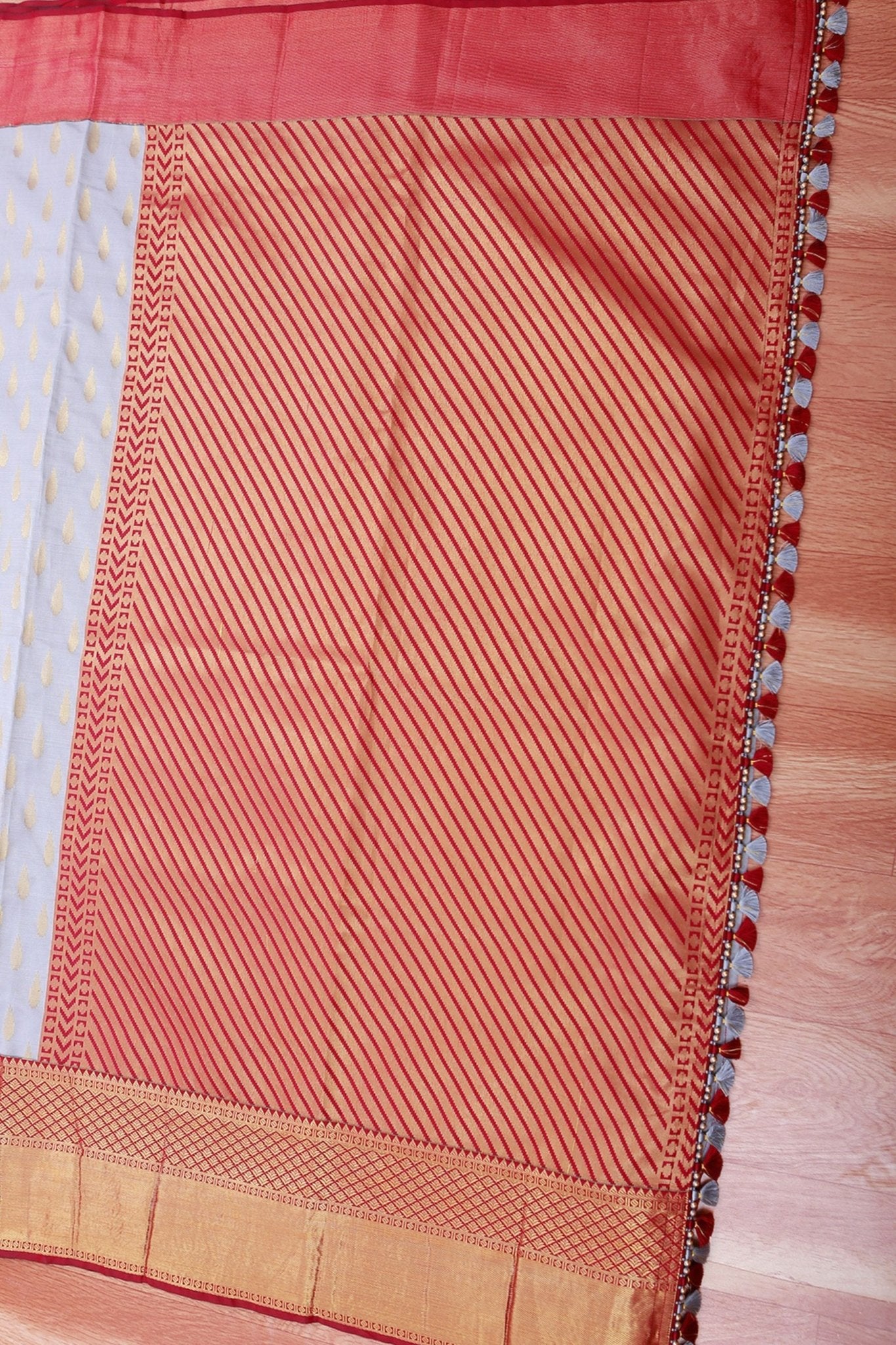 Korvai Buttis Semi Silk Saree - Designer Tassels & Maggam Work Blouse SAREE JCS Fashions