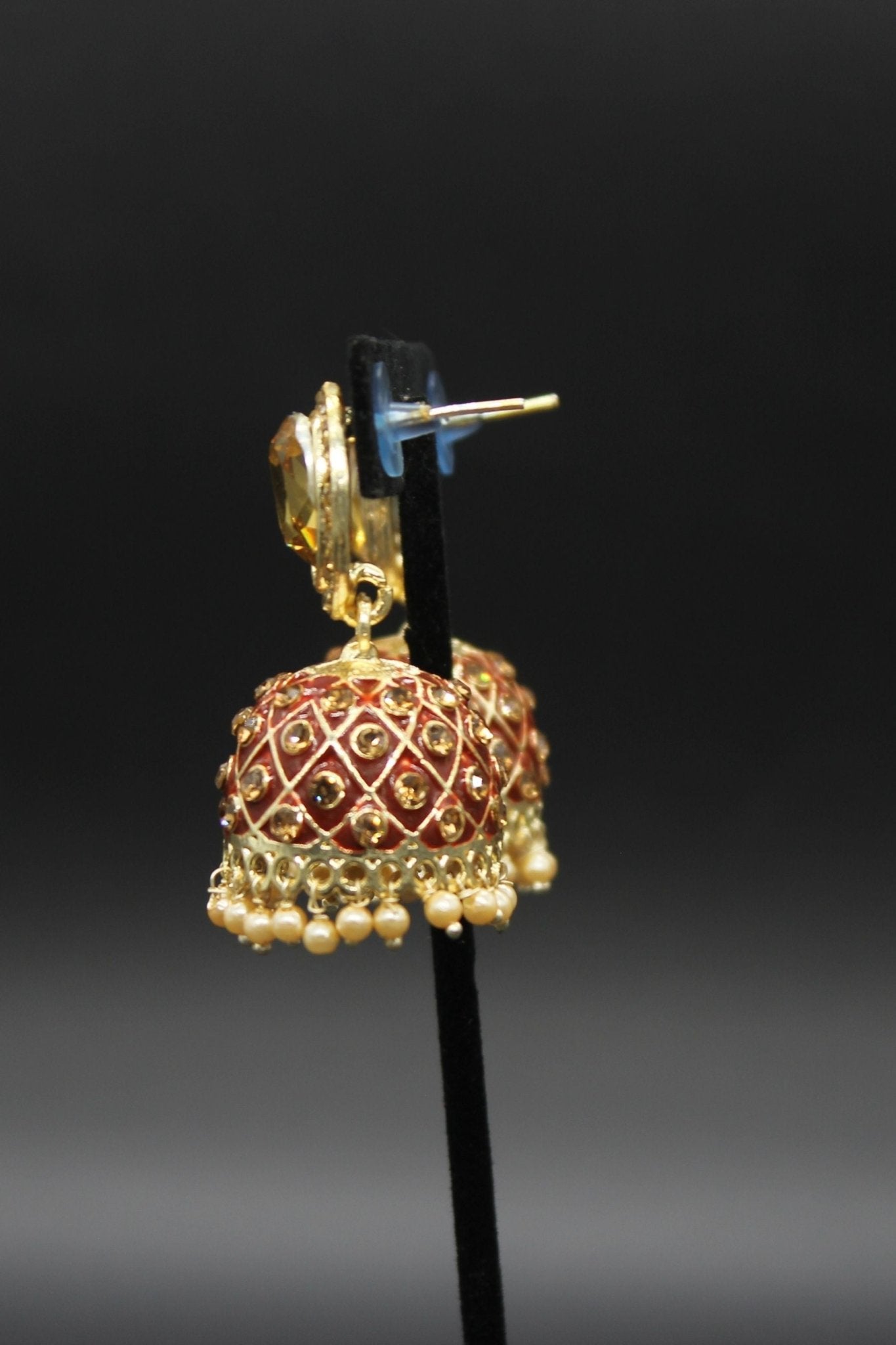 Kundan Jhumka Earrings With stones. Multiple Colors Available - JCS Fashions