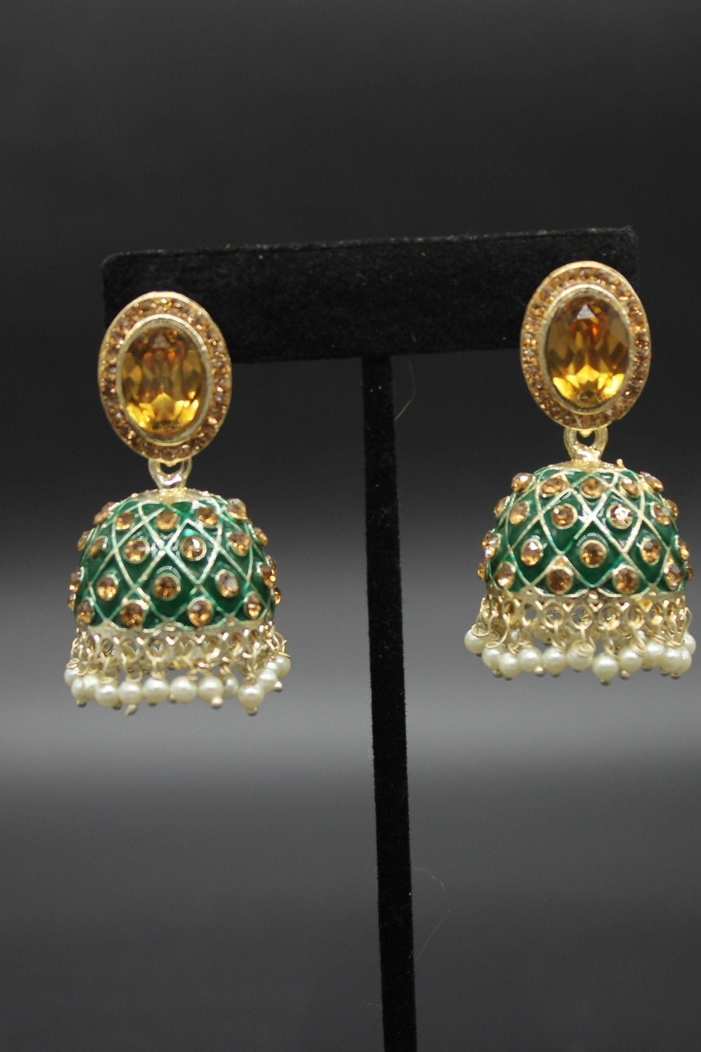 Kundan Jhumka Earrings With stones. Multiple Colors Available - JCS Fashions