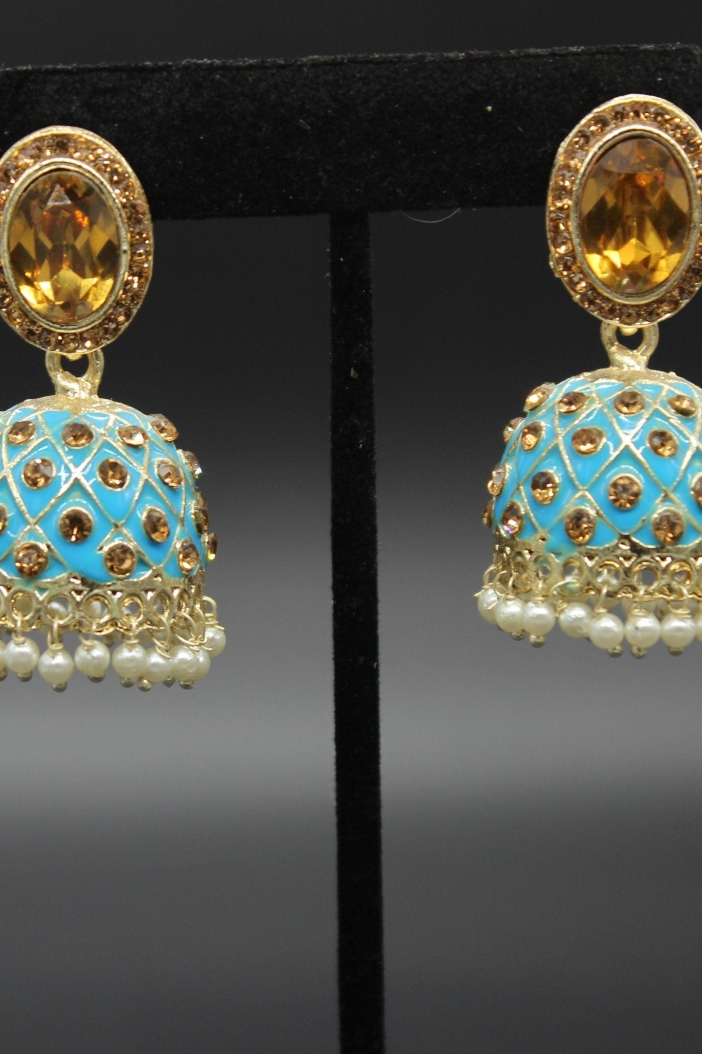 Kundan Jhumka Earrings With stones. Multiple Colors Available - JCS Fashions