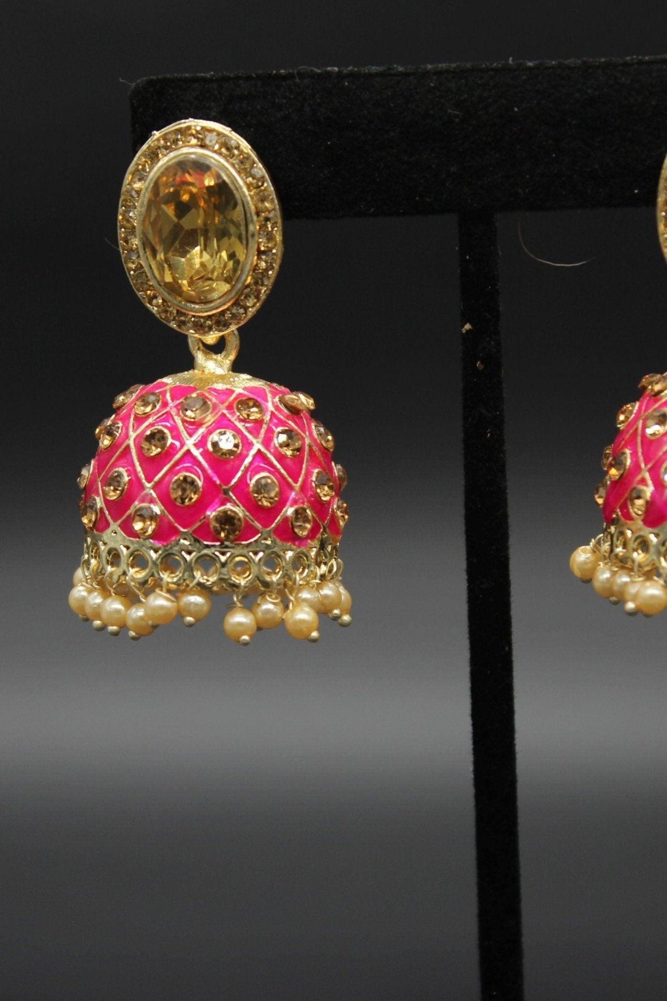 Kundan Jhumka Earrings With stones. Multiple Colors Available - JCS Fashions
