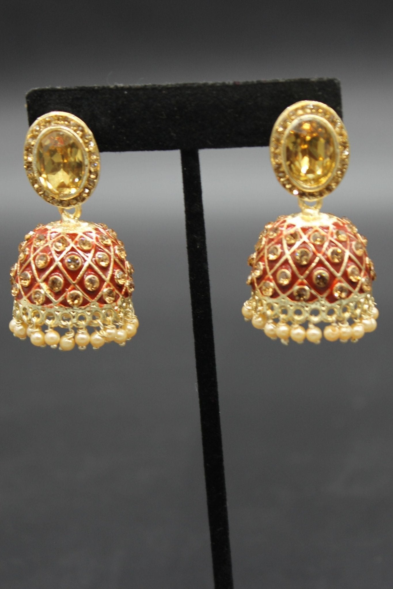 Kundan Jhumka Earrings With stones. Multiple Colors Available - JCS Fashions