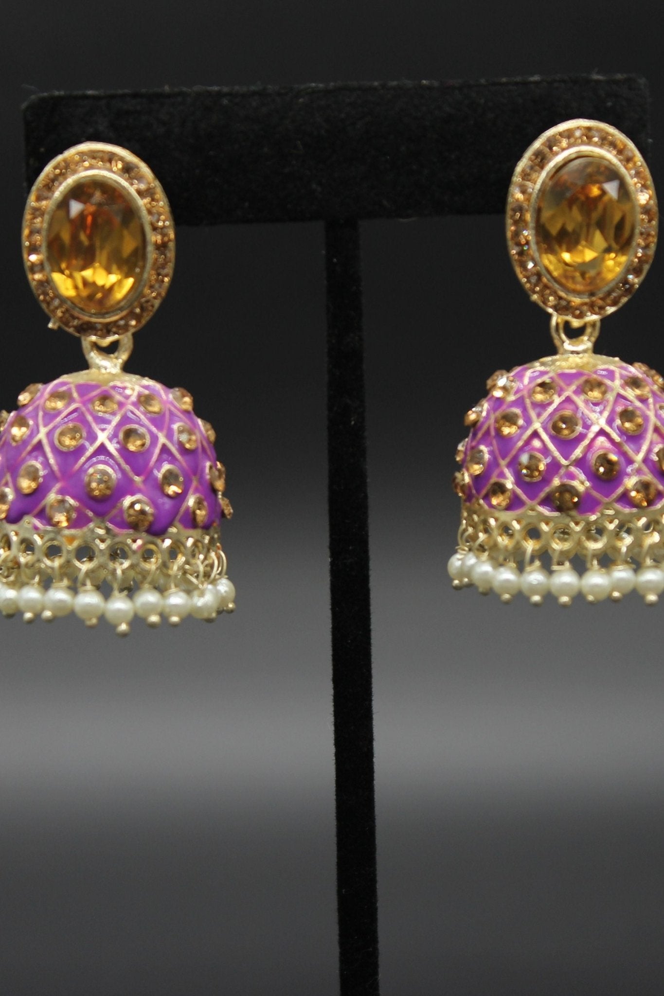 Kundan Jhumka Earrings With stones. Multiple Colors Available - JCS Fashions
