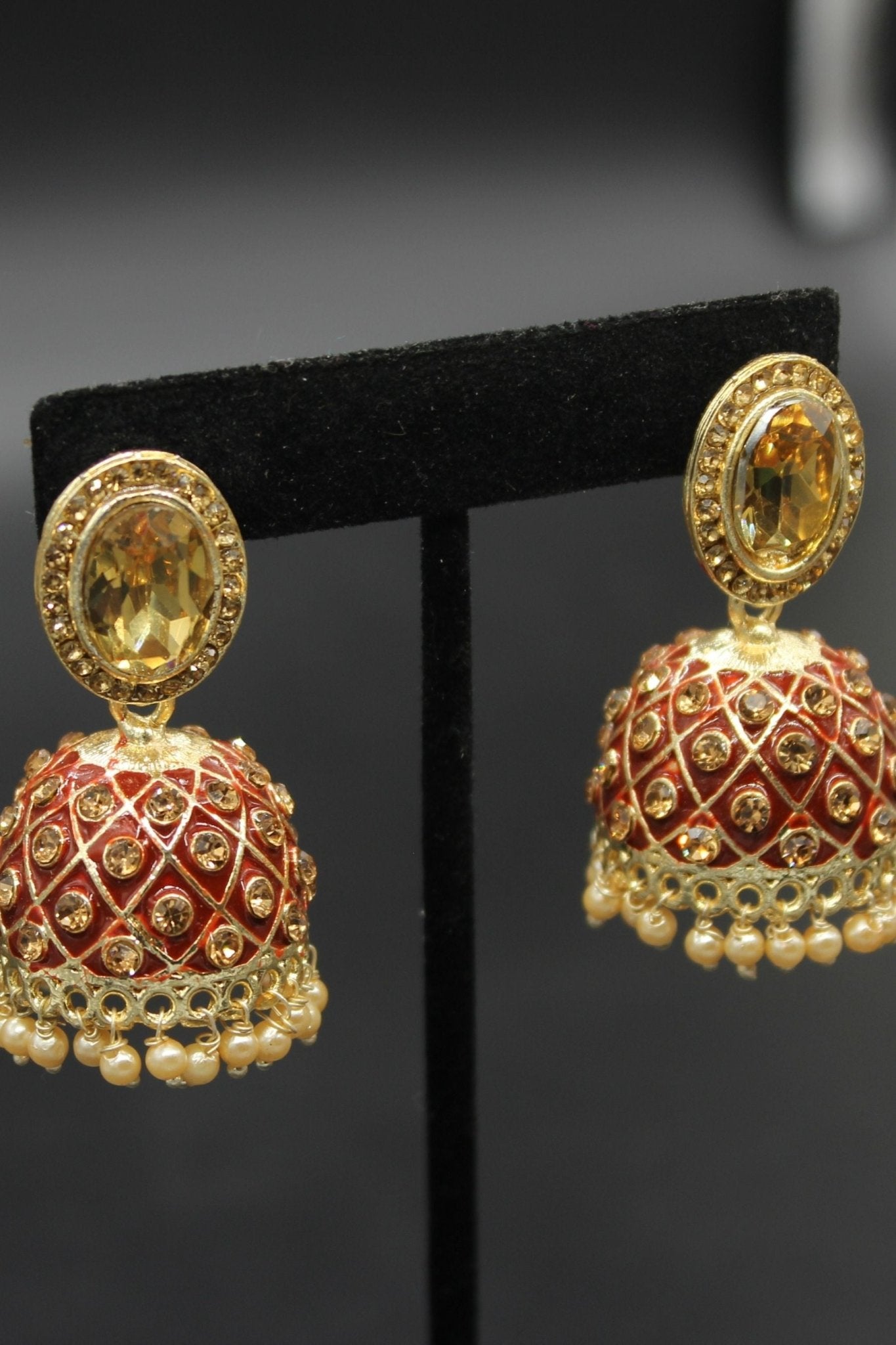 Kundan Jhumka Earrings With stones. Multiple Colors Available - JCS Fashions