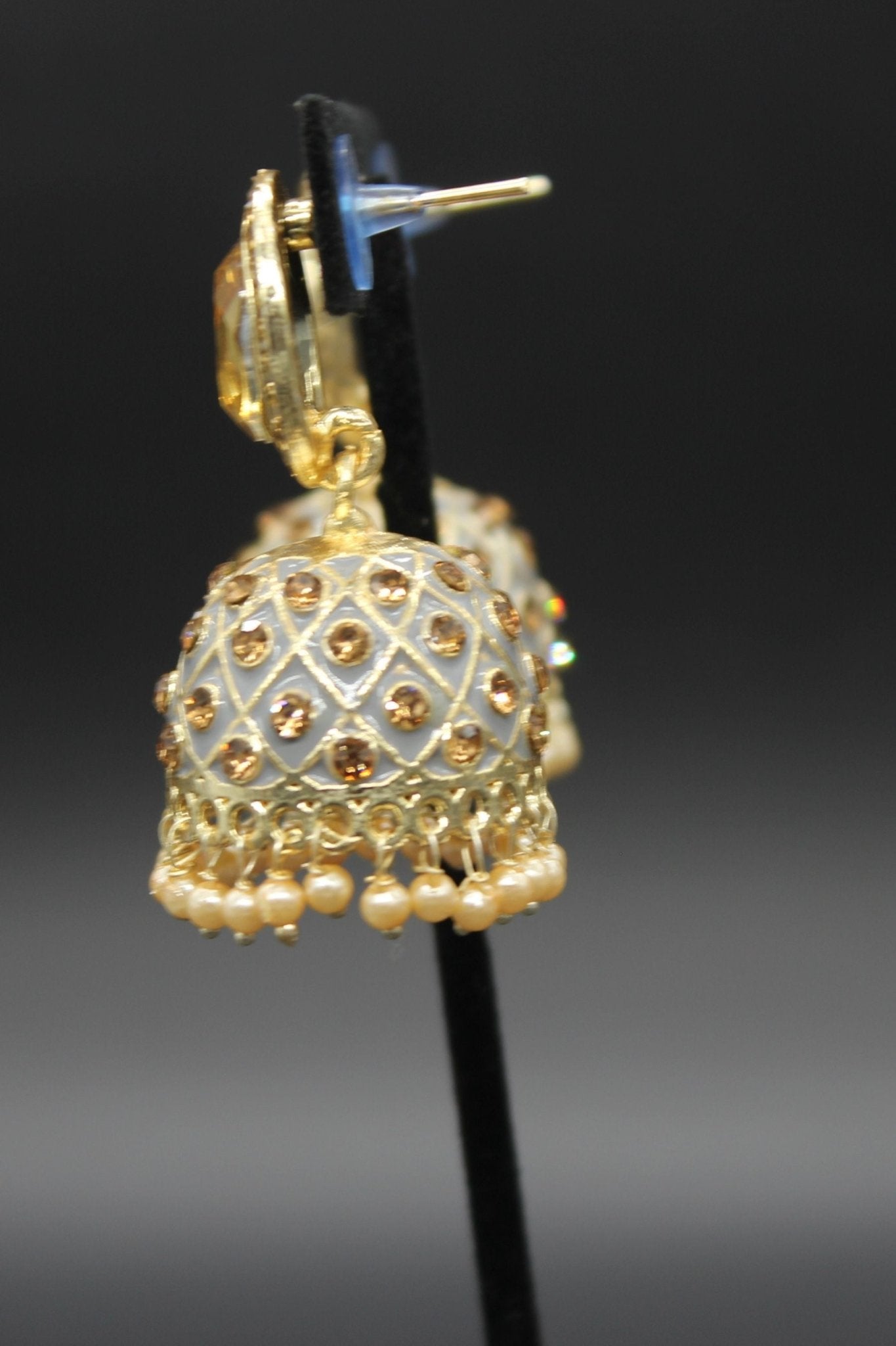 Kundan Jhumka Earrings With stones. Multiple Colors Available - JCS Fashions